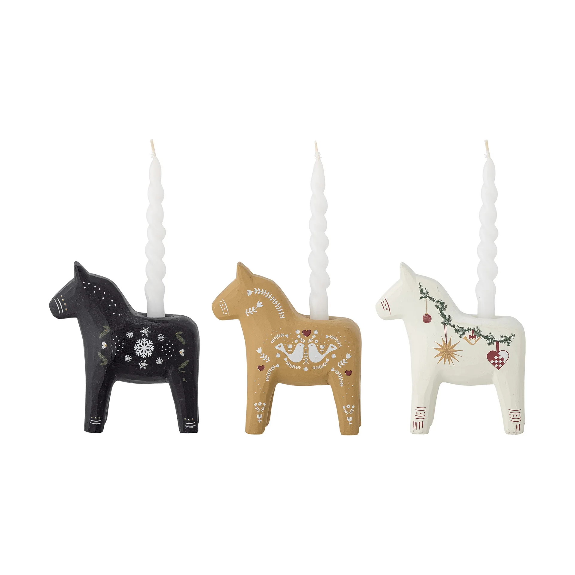 Candelabro Siffer, Negro-marrón-blanco, 3 piezas, 10 cm Bloomingville