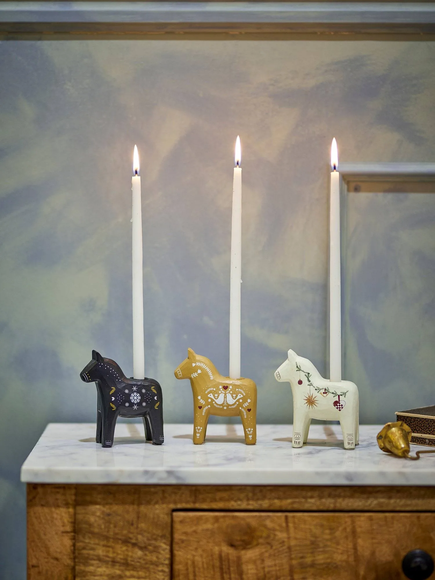 Candelabro Siffer, Negro-marrón-blanco, 3 piezas, 10 cm Bloomingville