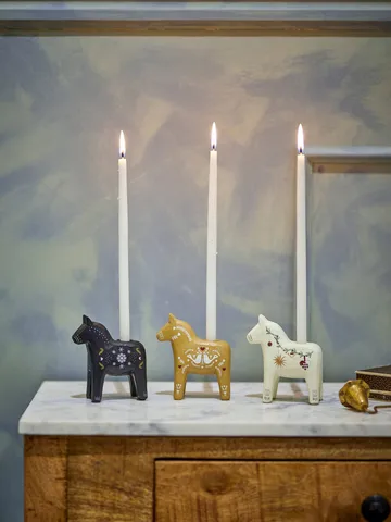 Candelabro Siffer - Negro-marrón-blanco, 3 piezas, 10 cm - Bloomingville