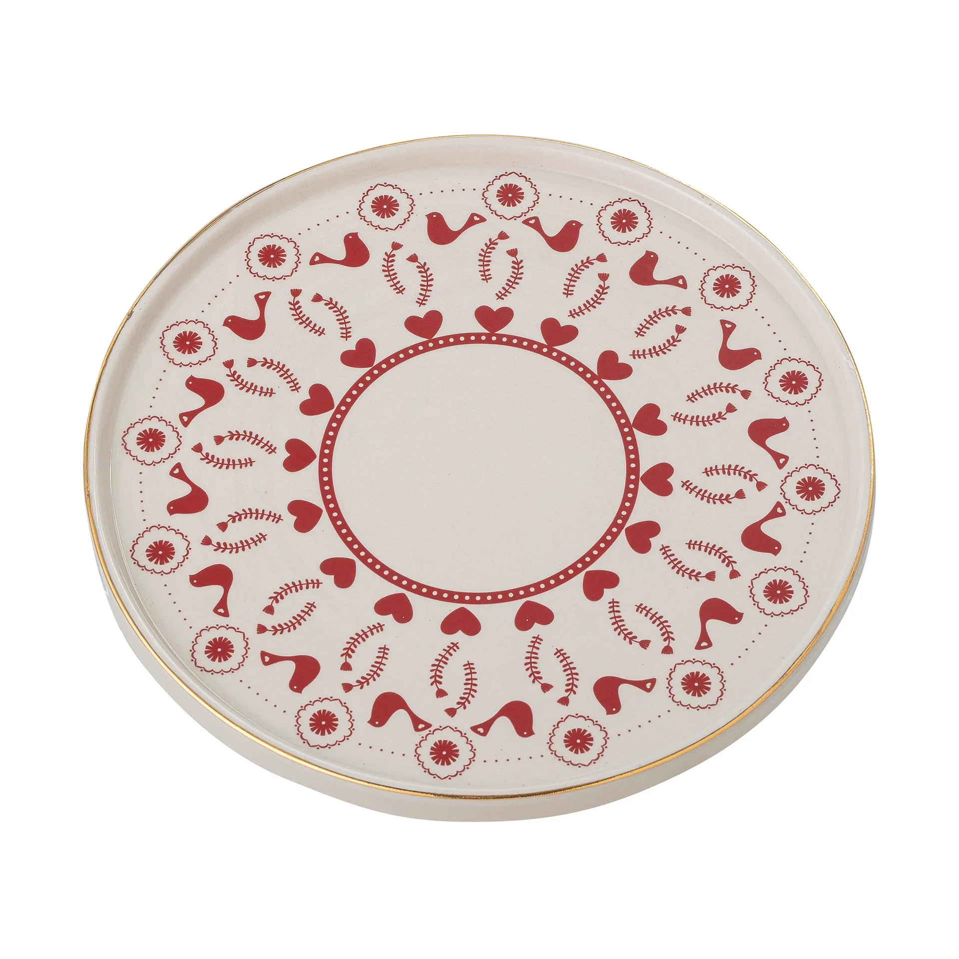 Fuente para tartas Jolly gres Ø26 cm, Blanco-rojo Bloomingville