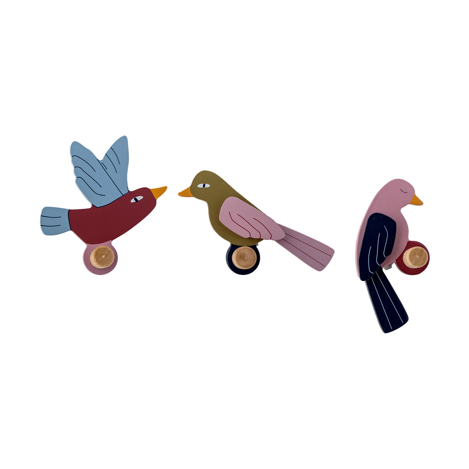 Gancho Lewi 3 piezas, Pájaros, azul-rosa Bloomingville
