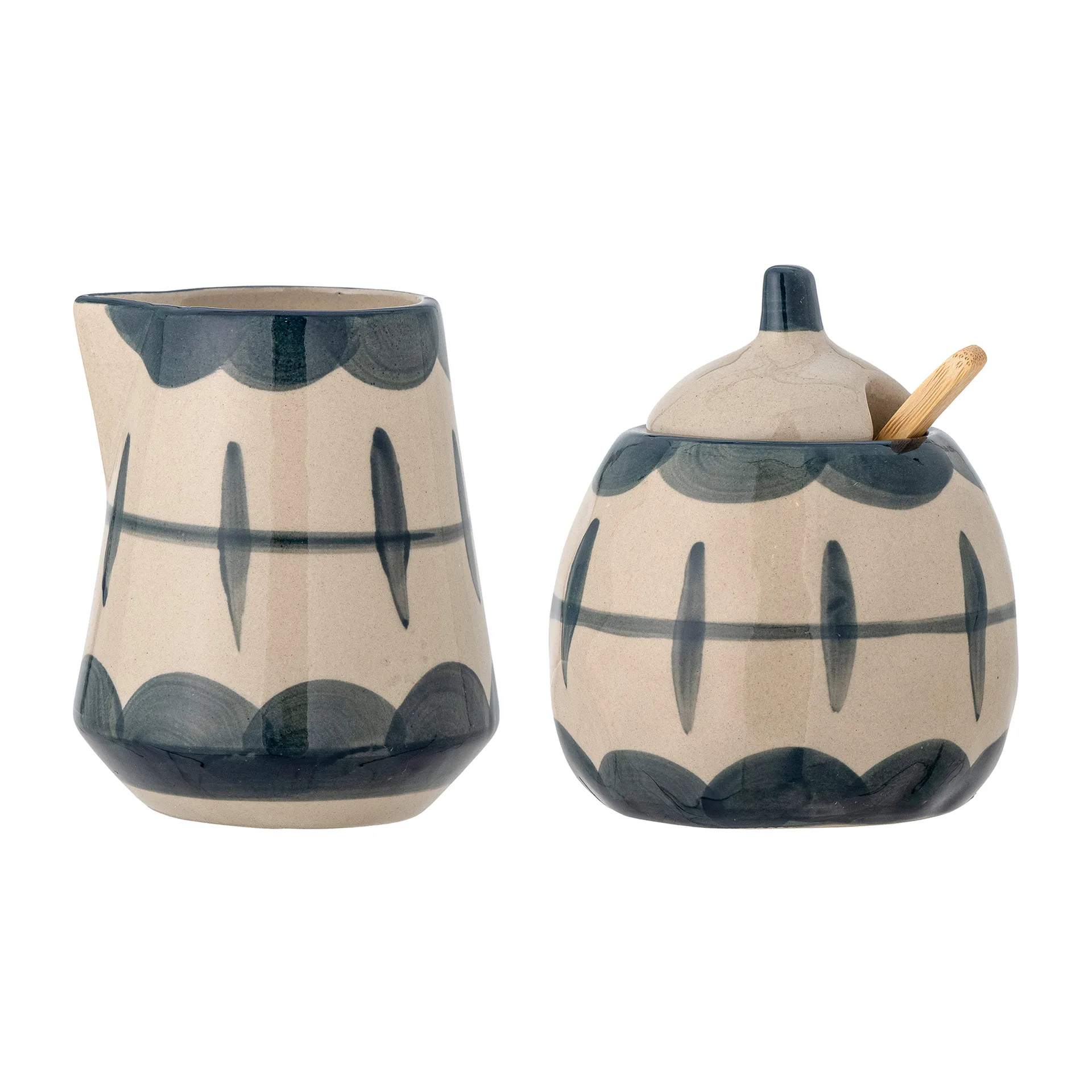 Jarra de leche y azucarero Allium, ondas azules-bambú Bloomingville