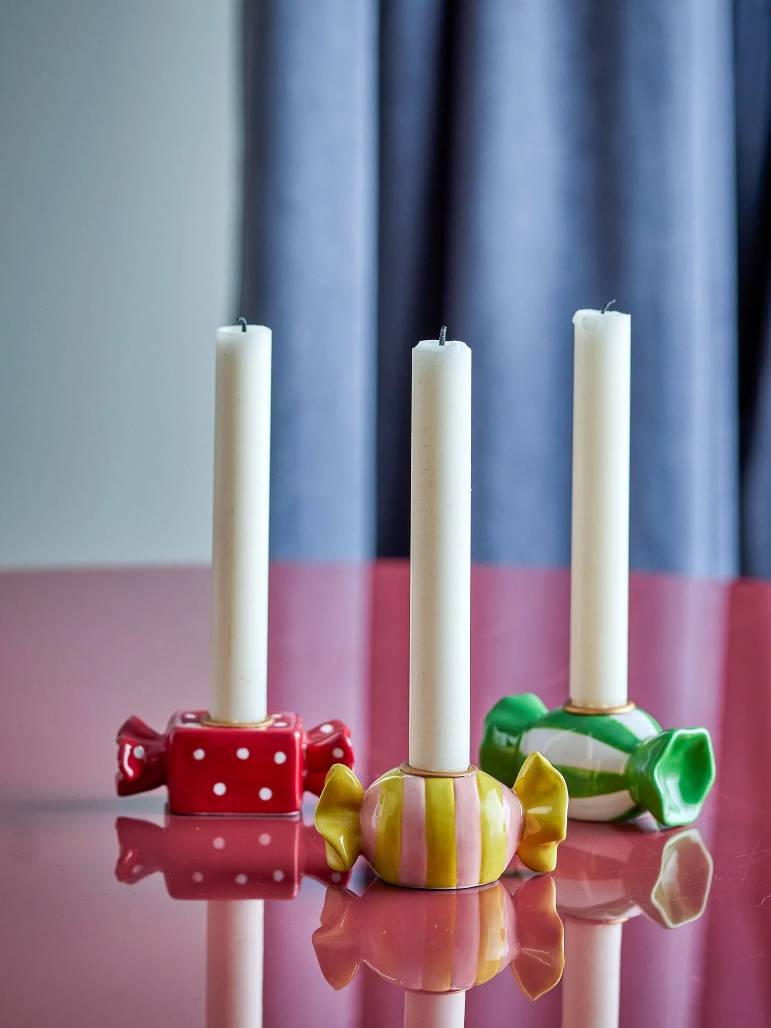 Leiano candelabro, Amarillo-rojo-verde, 3 piezas, 10 cm Bloomingville