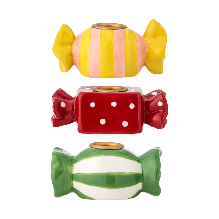 Leiano ljusstake - Amarillo-rojo-verde, 3 piezas, 10 cm - Bloomingville