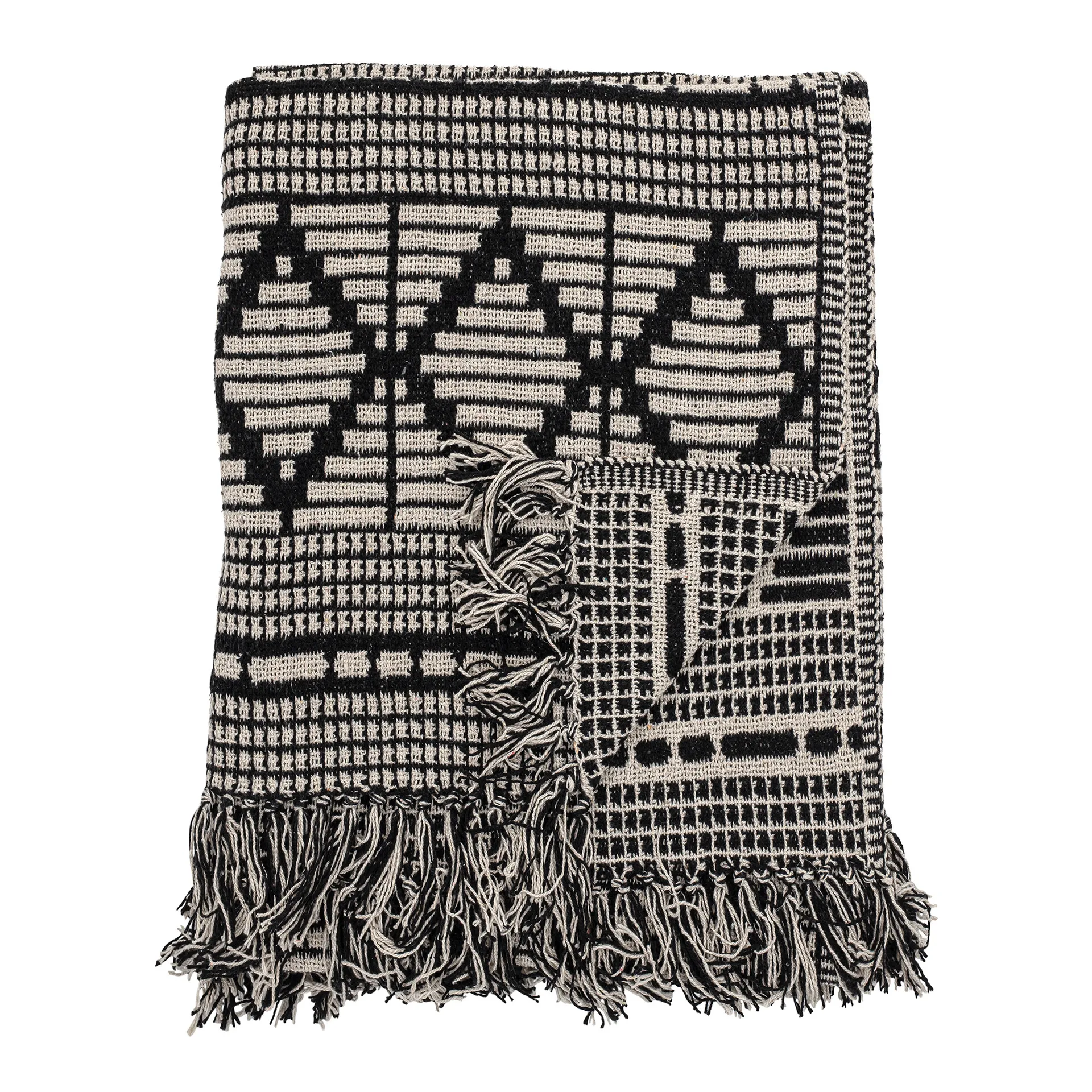 Manta Bloomingville algodón reciclado 130x160 cm, negro Bloomingville