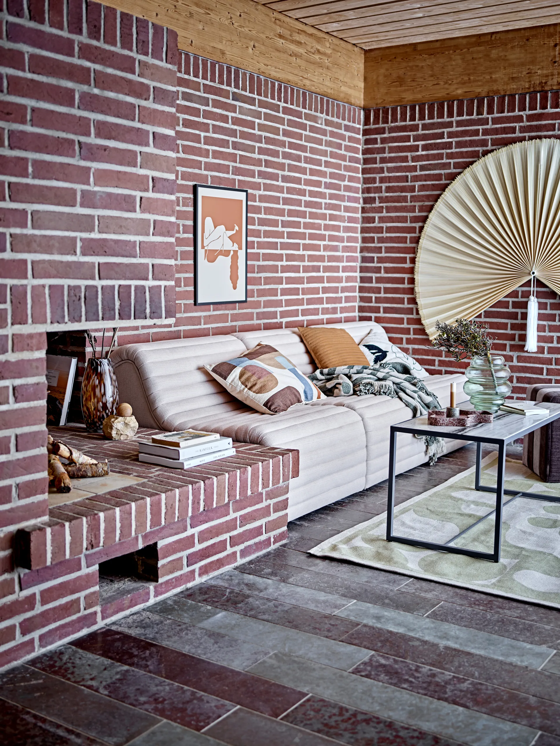 Manta de algodón Alk 130x160 cm, Beige-verde Bloomingville