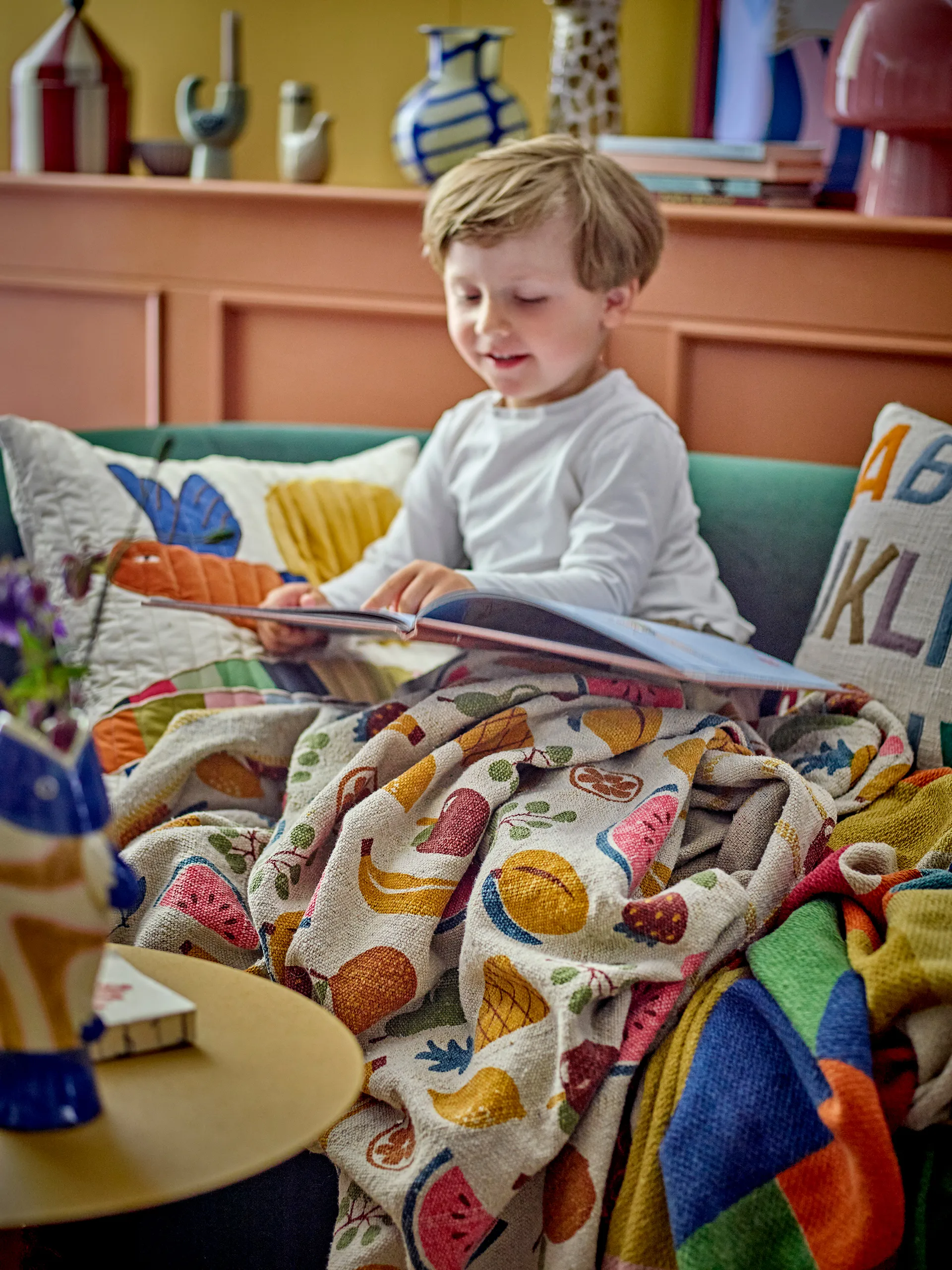 Manta de algodón Fruitta 160x130 cm, Amarillo Bloomingville