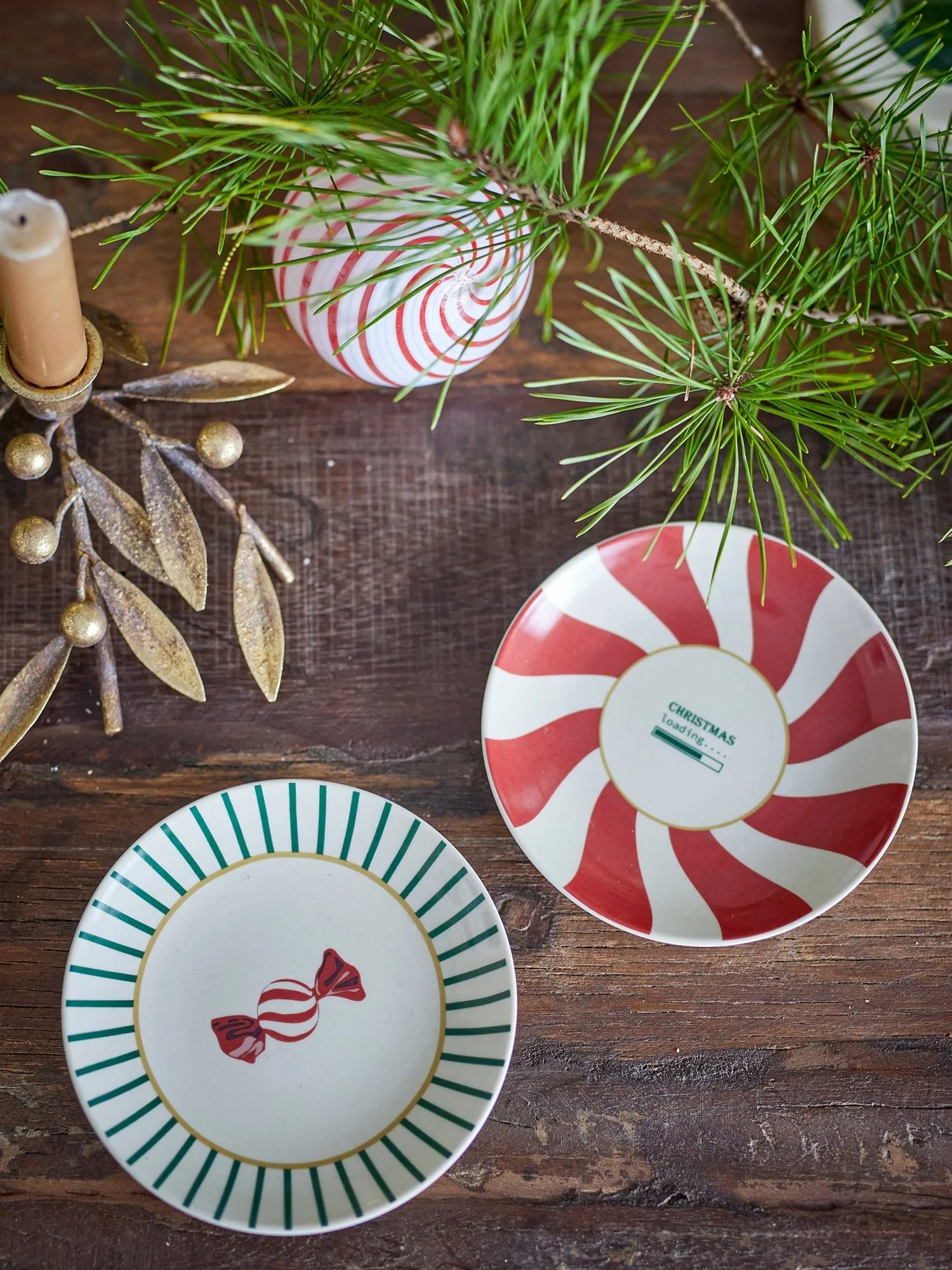 Plato de postre Yule, Rojo-verde, 2 piezas, Ø12,5 cm Bloomingville