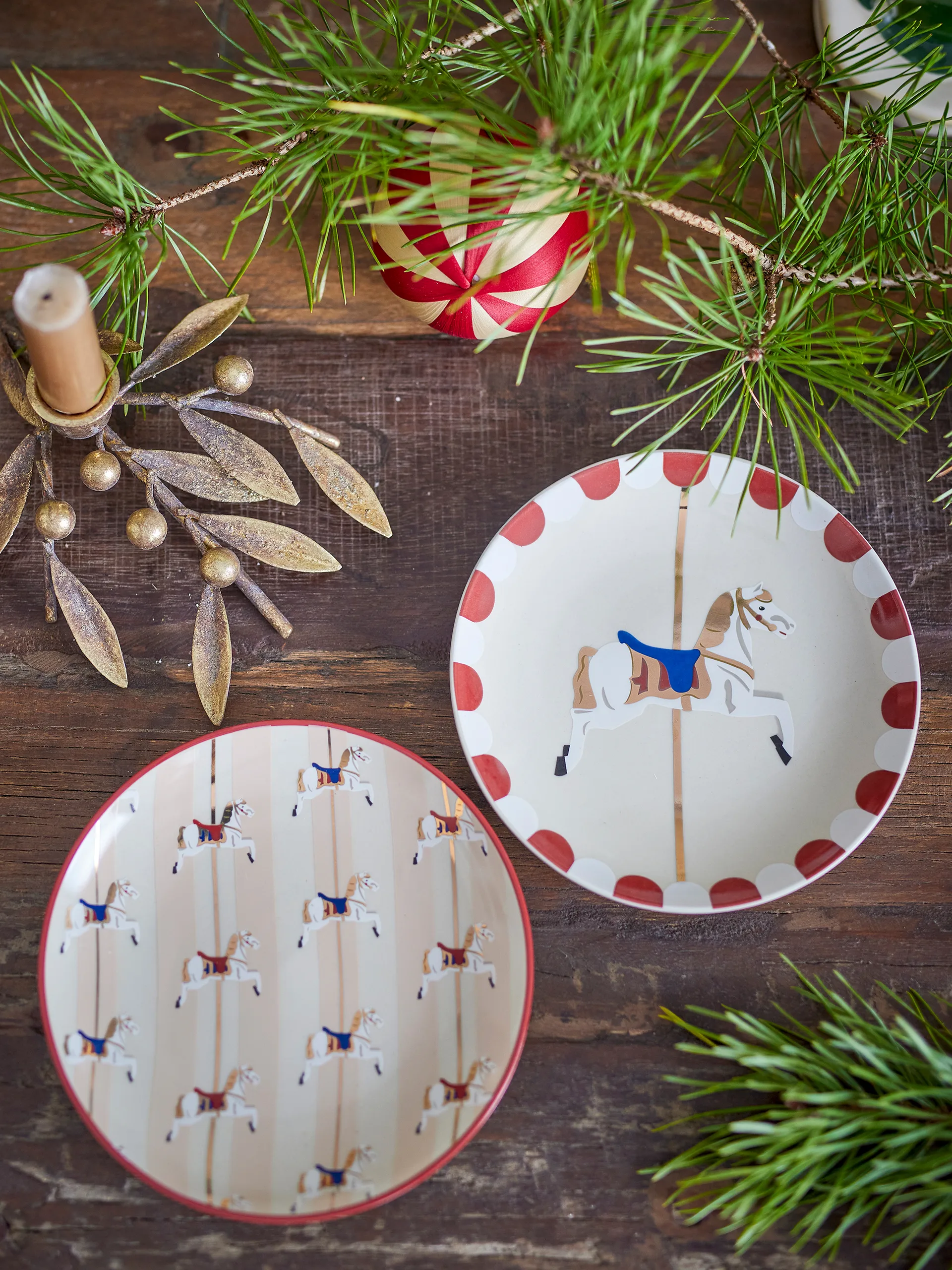 Plato Merry-go-round Ø16 cm, 2 piezas, Beige-rojo Bloomingville