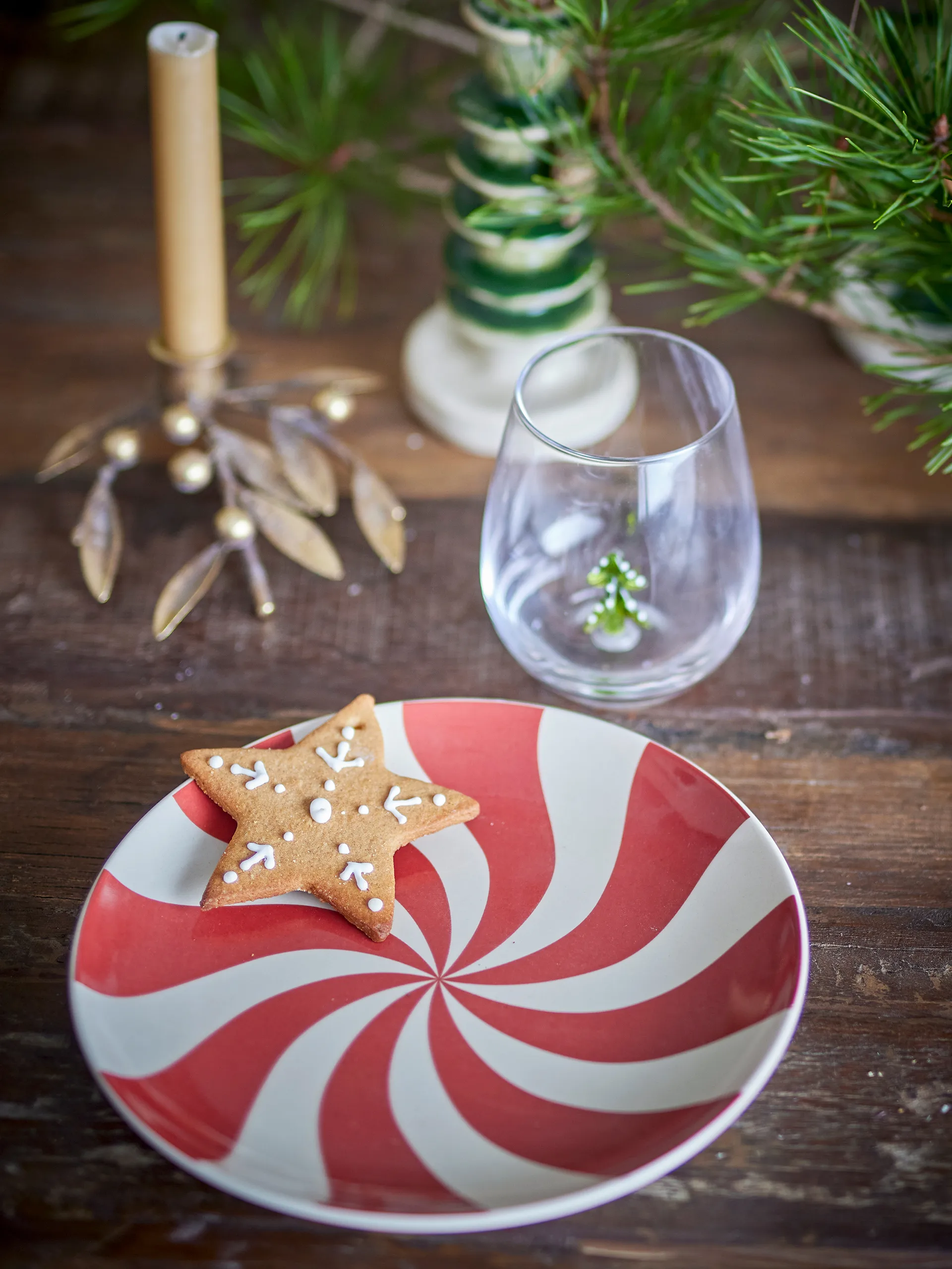 Plato Yule Ø23 cm, Natural-rojo Bloomingville