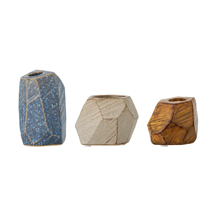 Portavelas y votivo Kimber, 3 piezas - Azul - Bloomingville