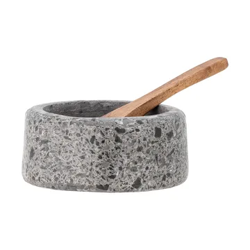 Salero con cuchara Ghizelle Ø7 cm - Piedra-acacia - Bloomingville