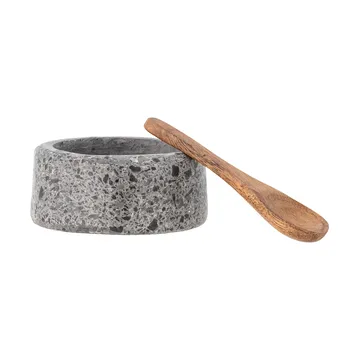 Salero con cuchara Ghizelle Ø7 cm - Piedra-acacia - Bloomingville