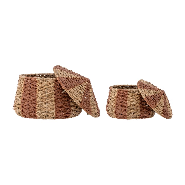 Set de 2 cestas con tapa Ruddi, Natural-rojo Bloomingville