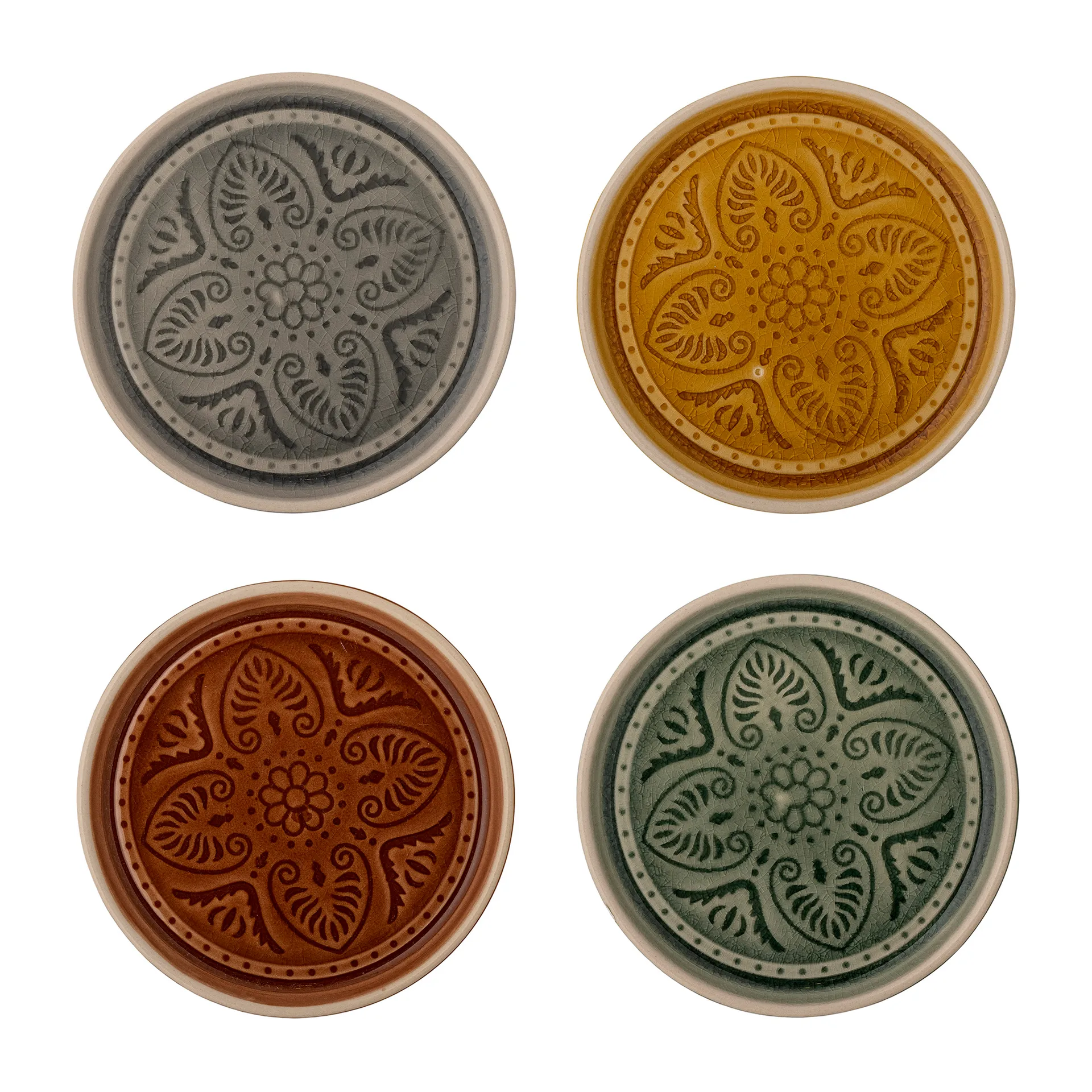 Set de 4 platos Rani Ø11 cm, gris-amarillo-marrón-verde Bloomingville