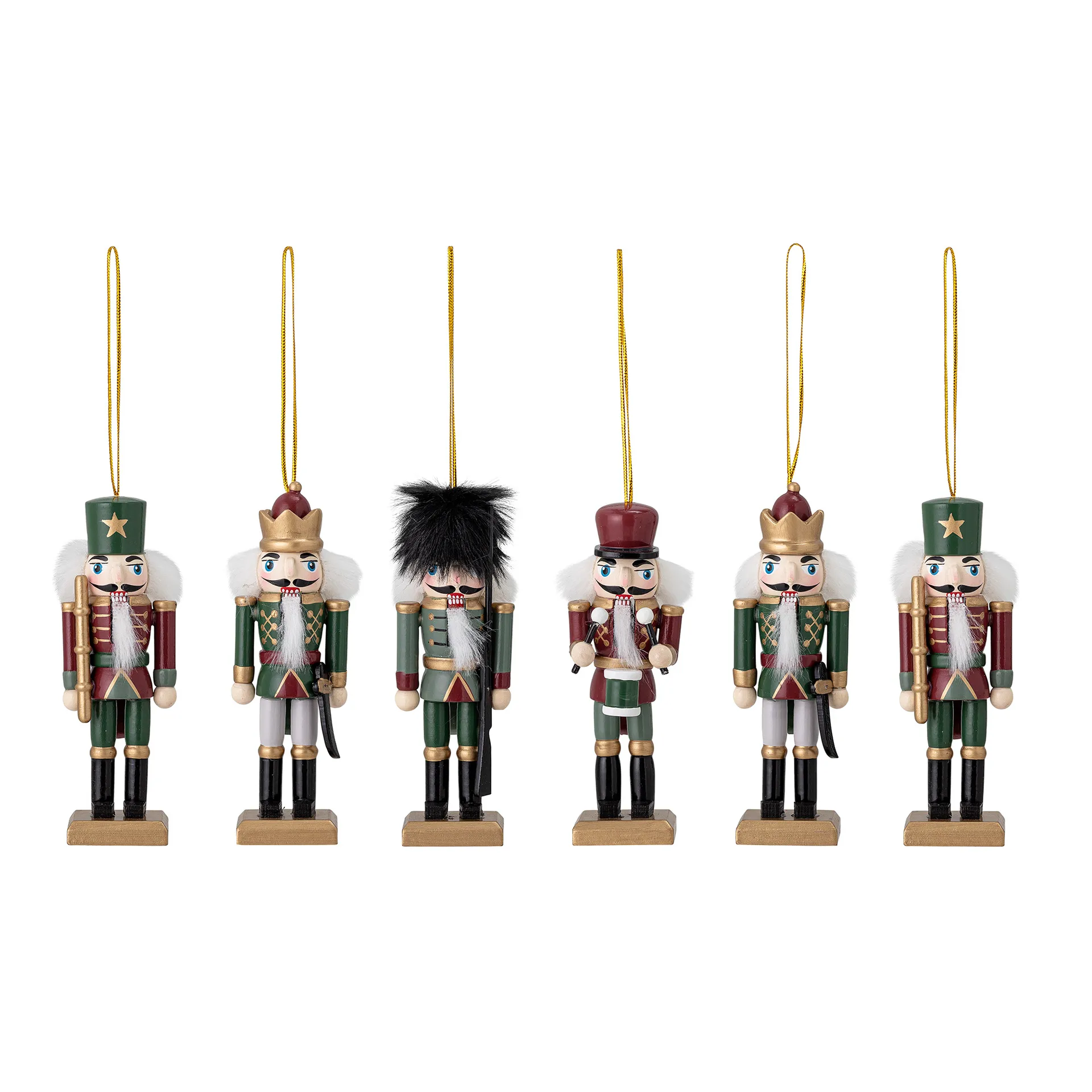 Set de 6 colgantes de navidad Nikita nötknäppare, verde Bloomingville