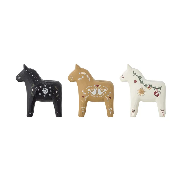 Siffer ljusstake - Negro-marrón-blanco, 3 piezas, 10 cm - Bloomingville