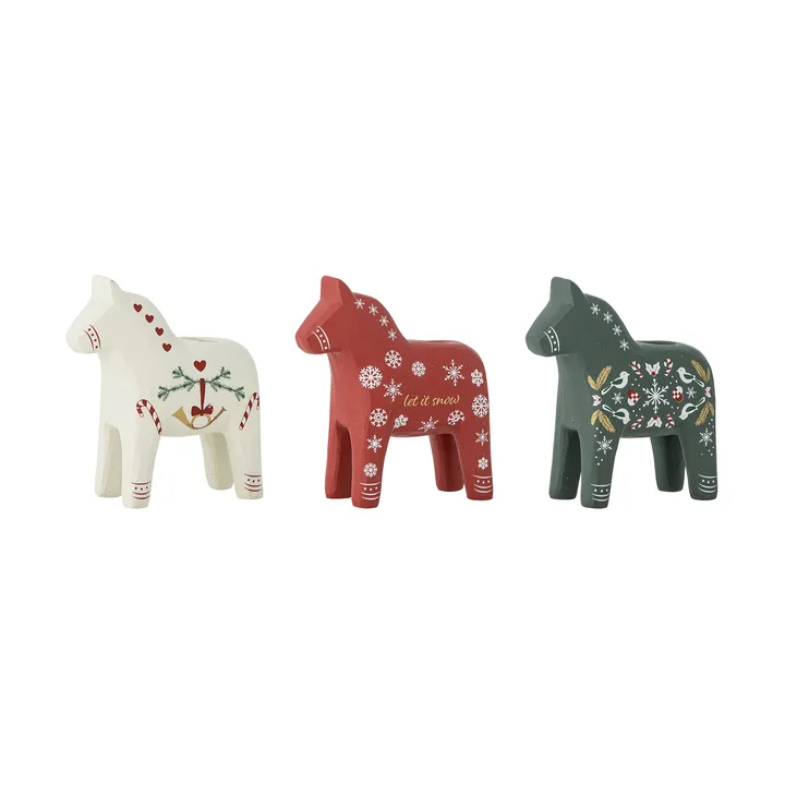 Siffer ljusstake - Blanco-rojo-verde, 3 piezas, 10 cm - Bloomingville