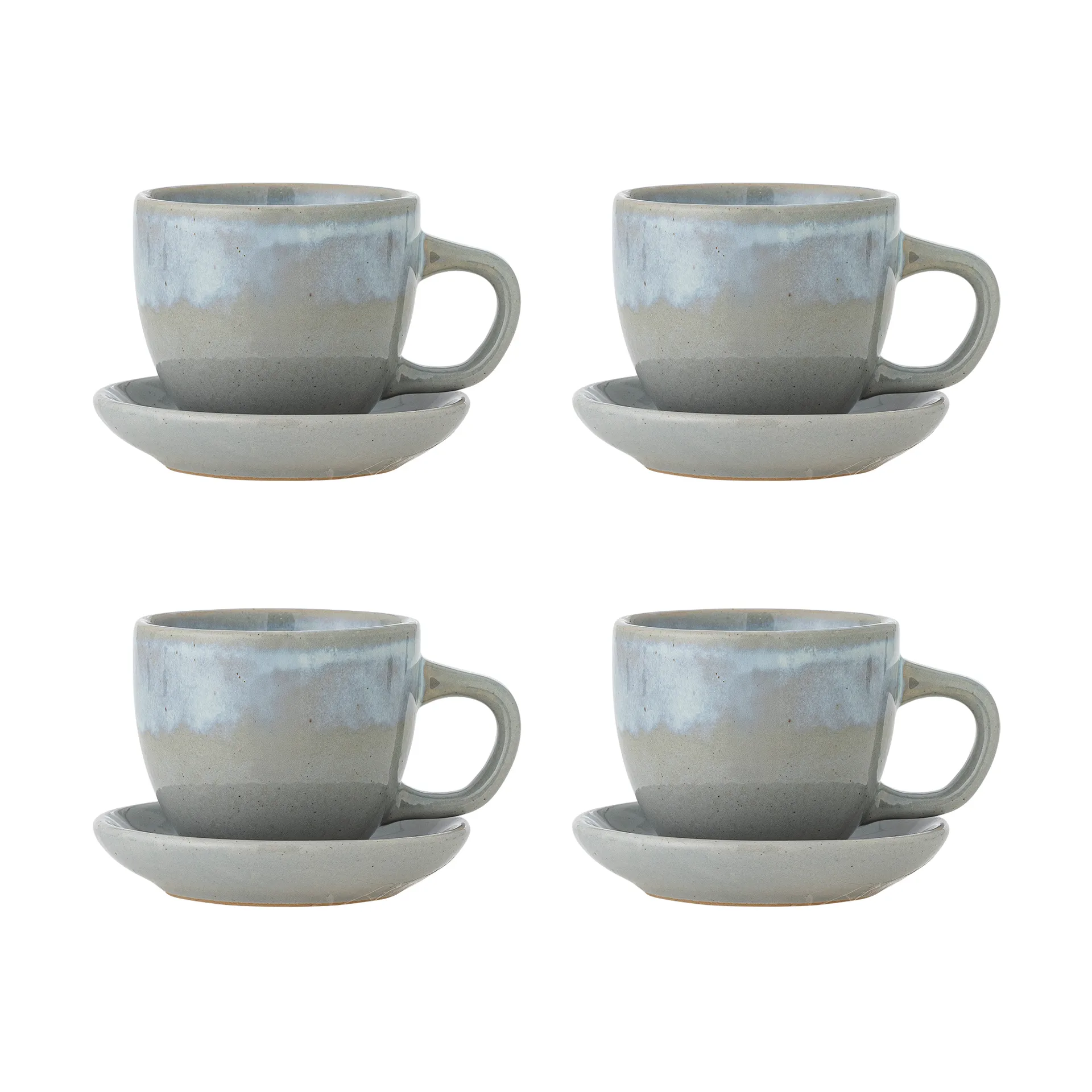 Taza Brenta con platillo, pack de 4, Azul Bloomingville