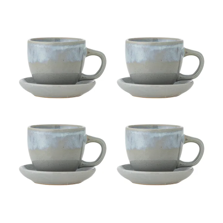 Taza Brenta con platillo, pack de 4 - Azul - Bloomingville