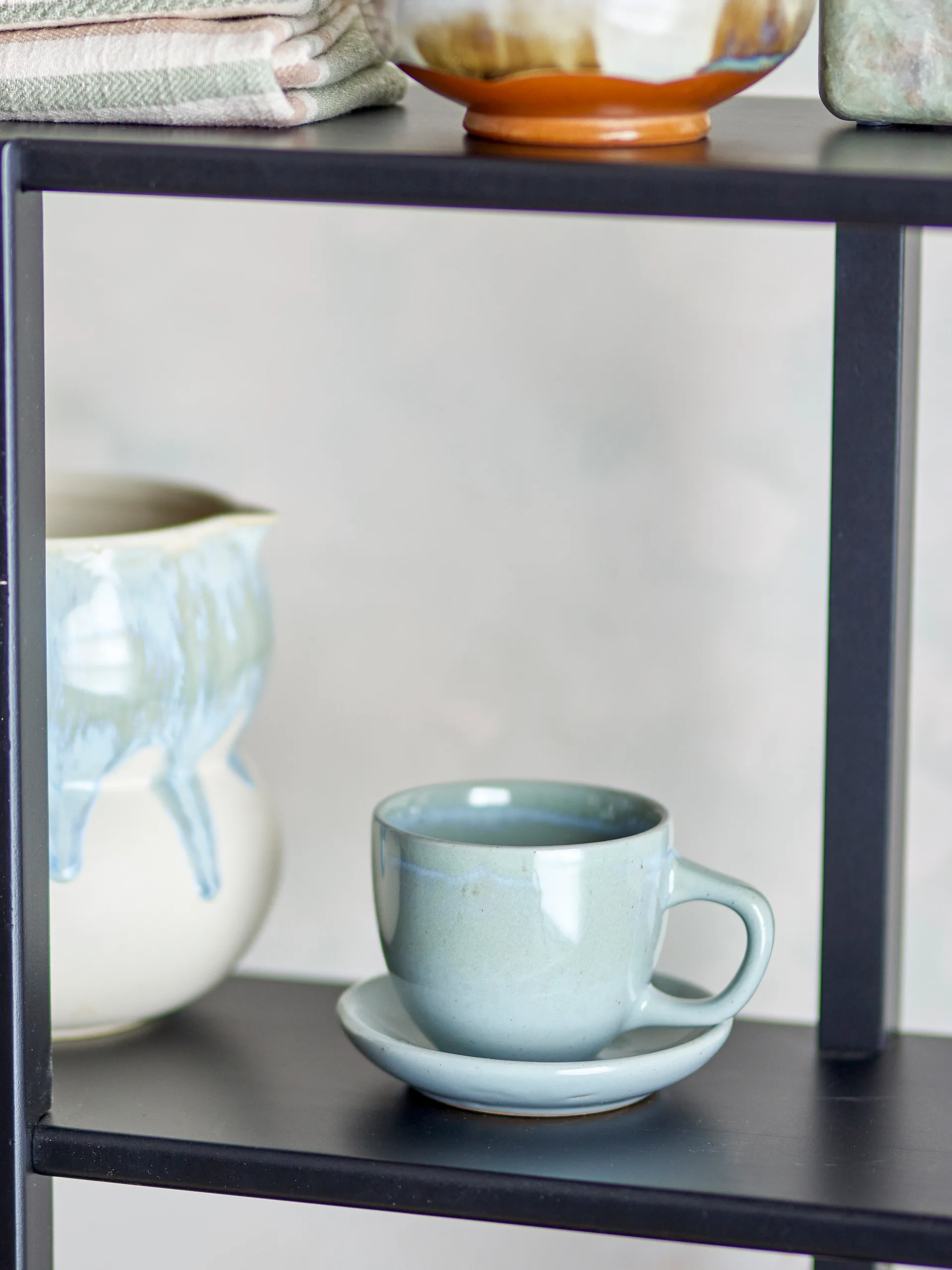 Taza Brenta con platillo, pack de 4, Azul Bloomingville