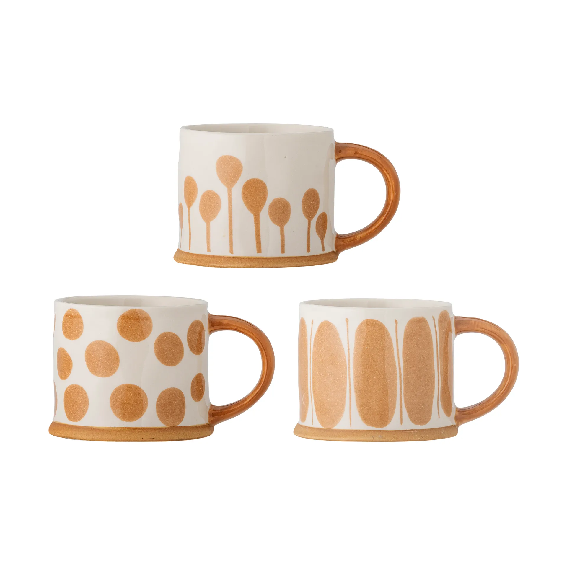Taza Linora 45 cl, pack de 3, Blanco-marrón Bloomingville