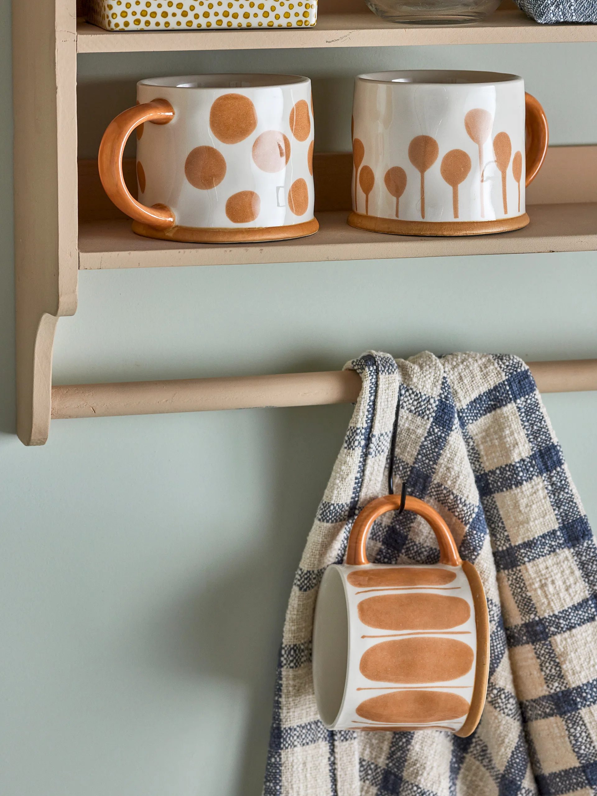 Taza Linora 45 cl, pack de 3, Blanco-marrón Bloomingville