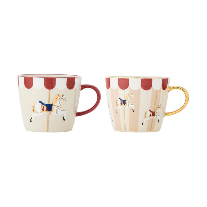 Taza Merry-go-round 30 cl, 2 piezas - Rojo-blanco - Bloomingville