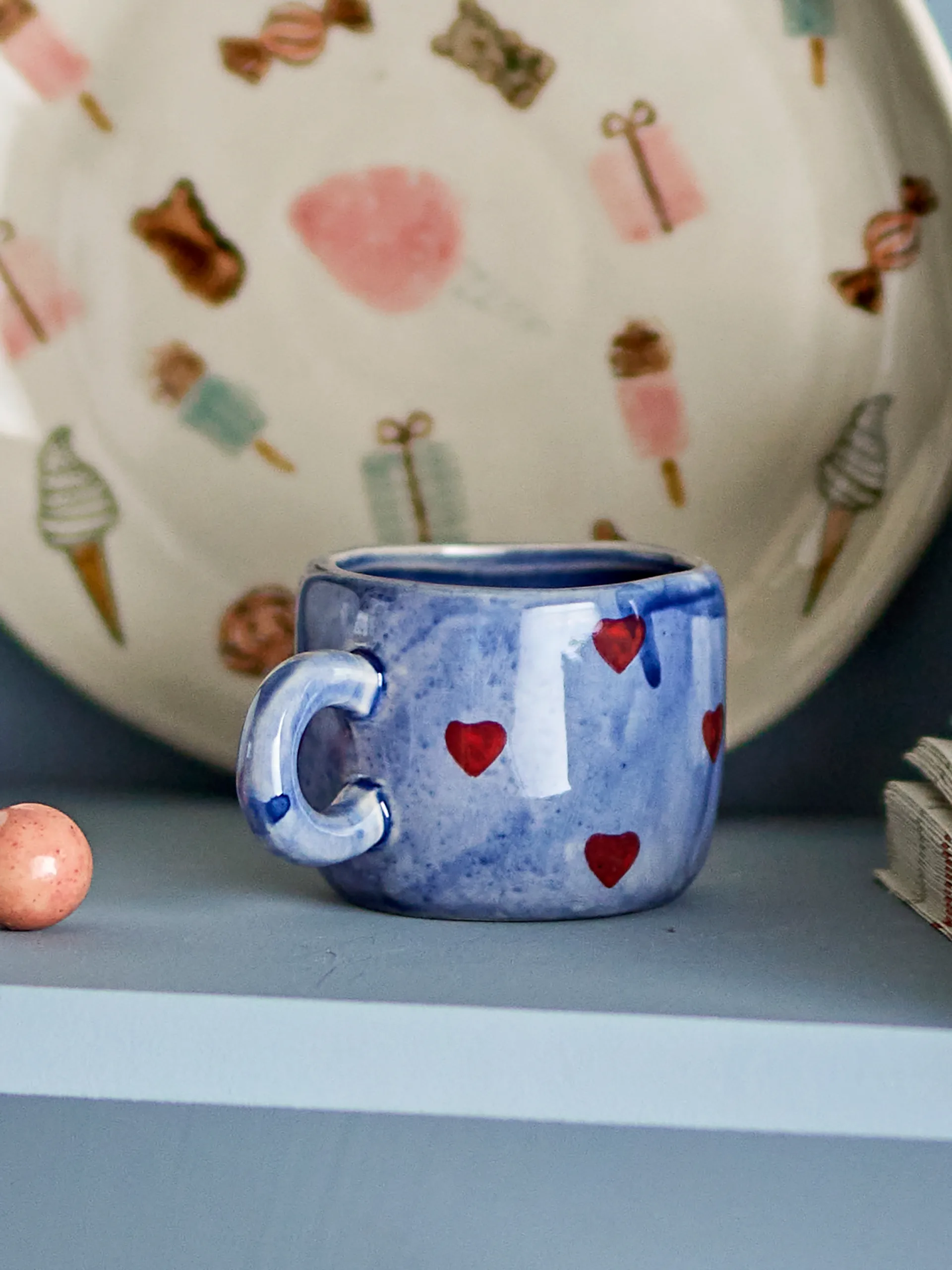 Taza Nini 11,5 cl, Corazones azules Bloomingville