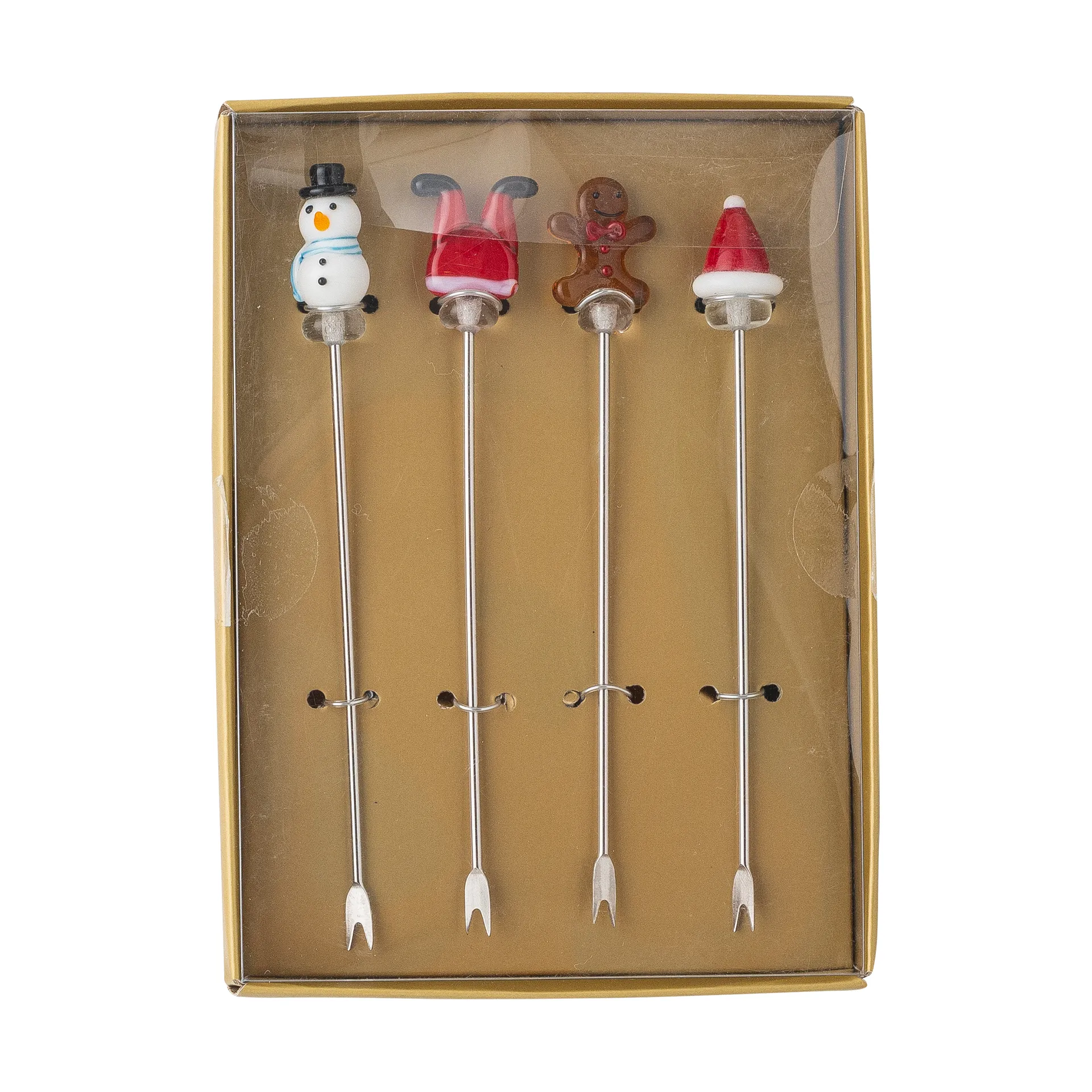 Tenedores para cóctel Feliz 4 piezas, Blanco-rojo Bloomingville