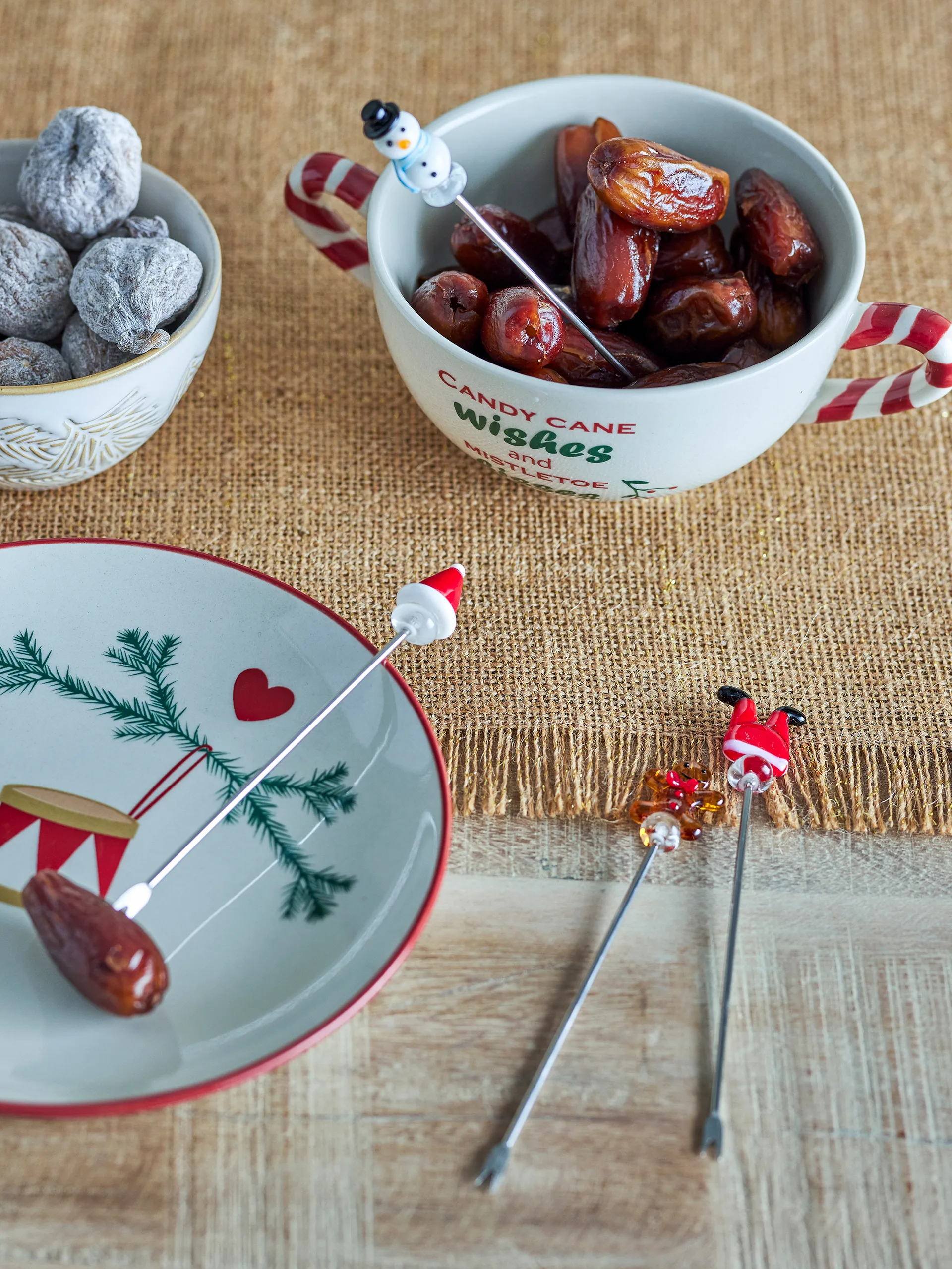 Tenedores para cóctel Feliz 4 piezas, Blanco-rojo Bloomingville