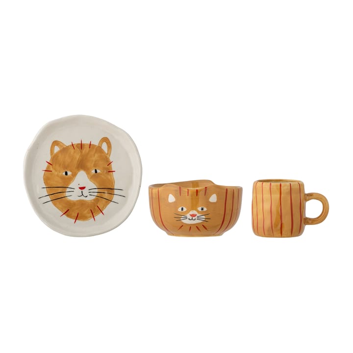 Vajilla infantil Kittie gres 3 piezas - gato - Bloomingville