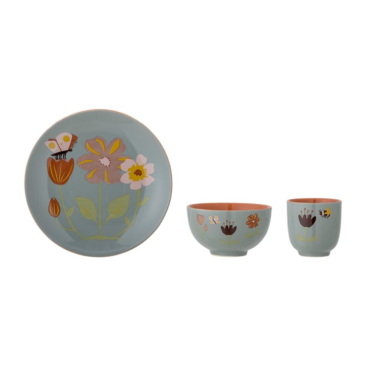 Vajilla infantil Meadow gres 3 piezas, flores Bloomingville