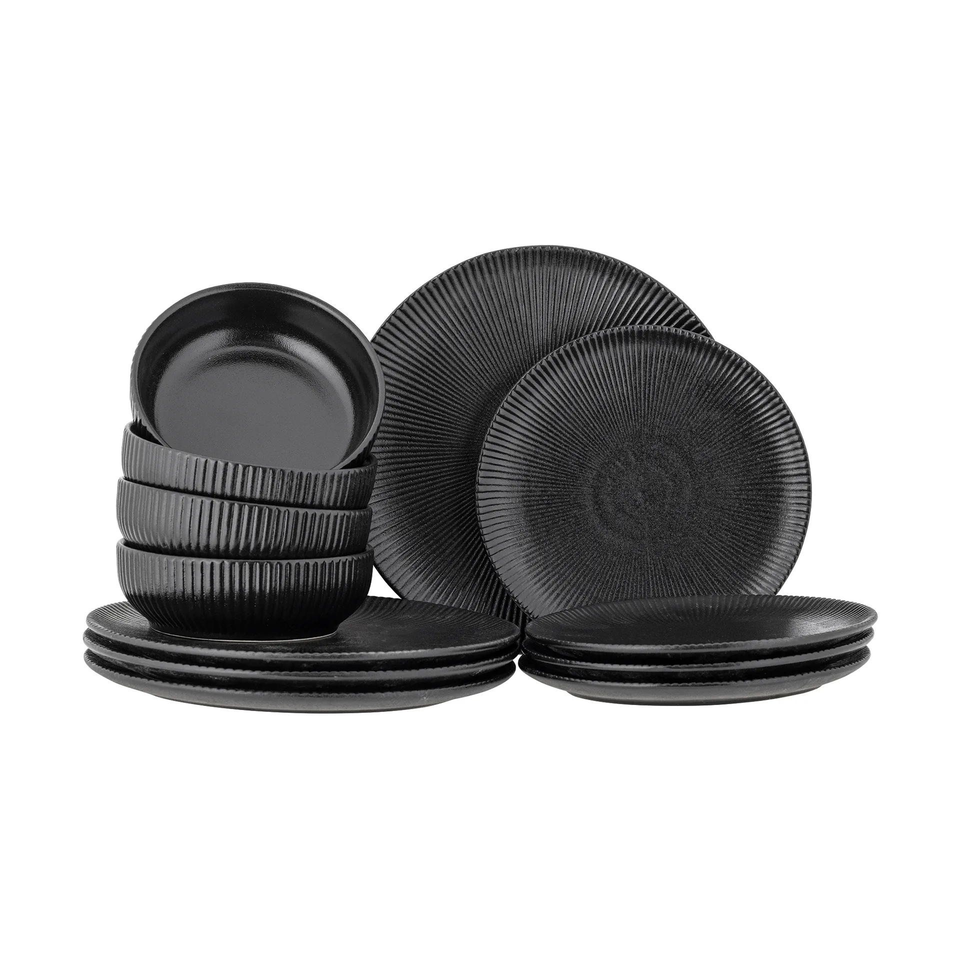 Vajilla Neri 12 piezas, Negro Bloomingville