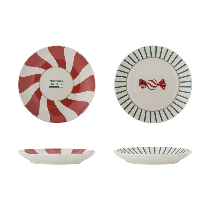 Yule assiett - Rojo-verde, 2 piezas, Ø12,5 cm - Bloomingville