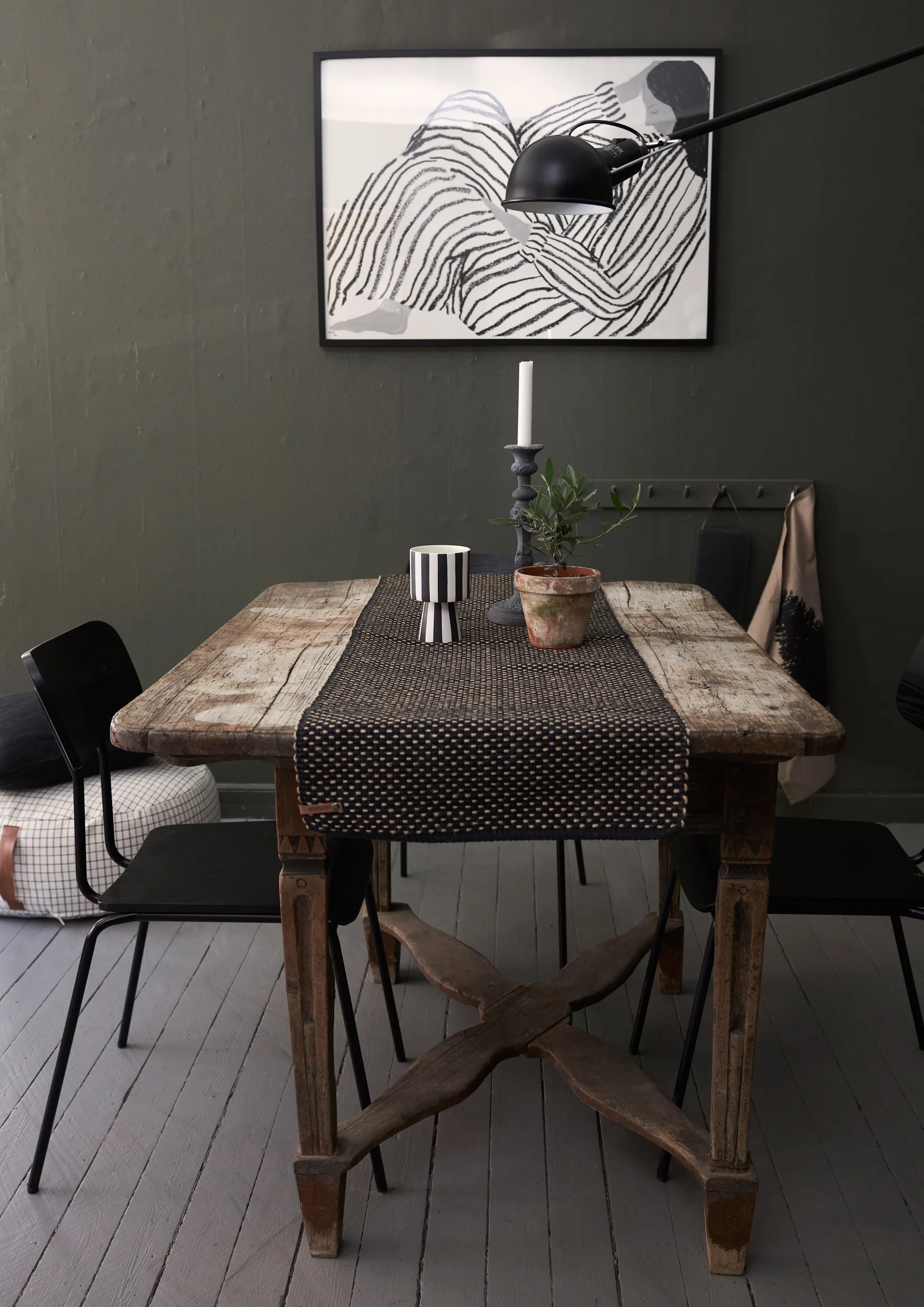 Camino de mesa de algodón Jute check 35x120 cm, Negro Boel & Jan