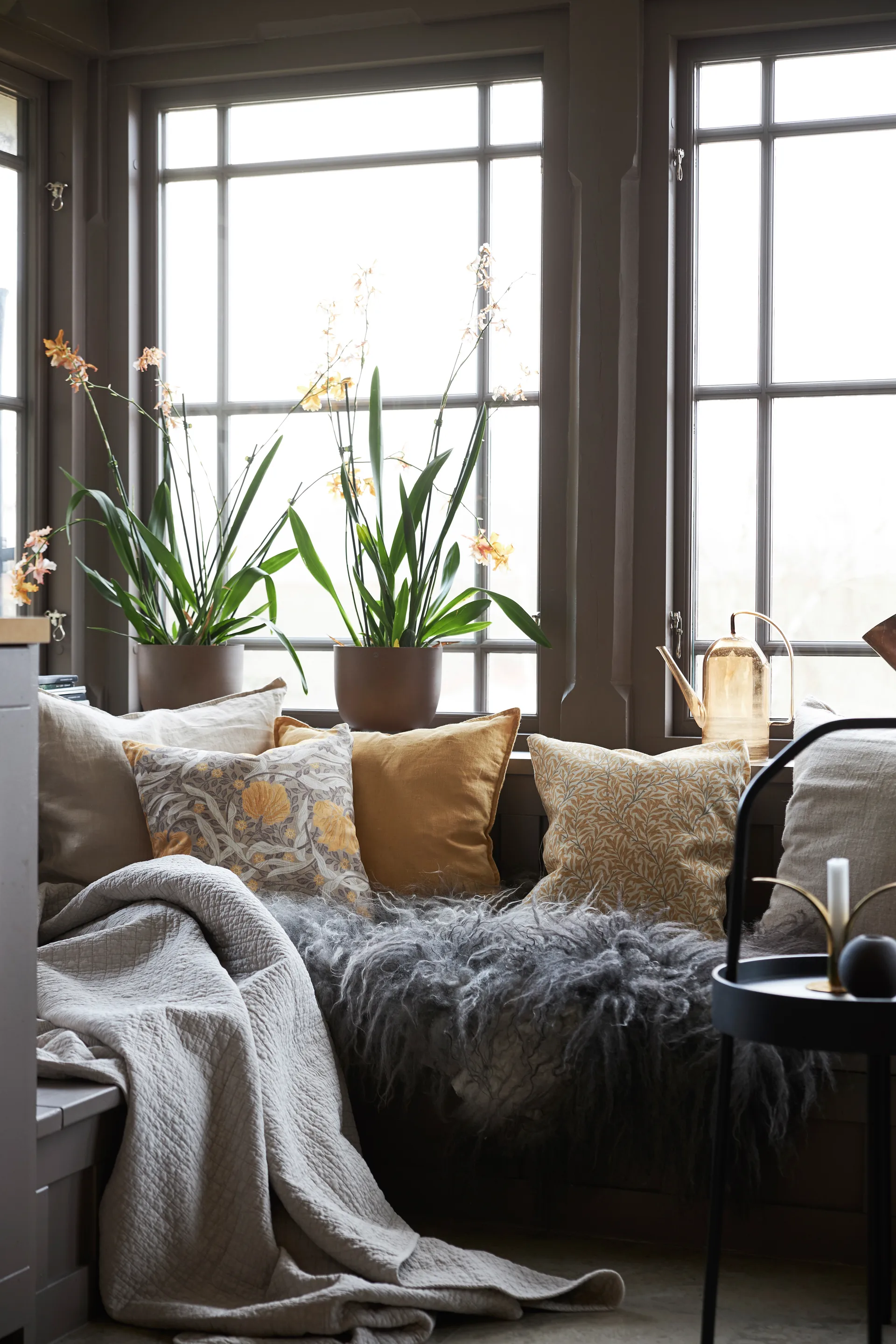 Funda de cojín Ramas 50x50 cm, blanco-amarillo Boel & Jan