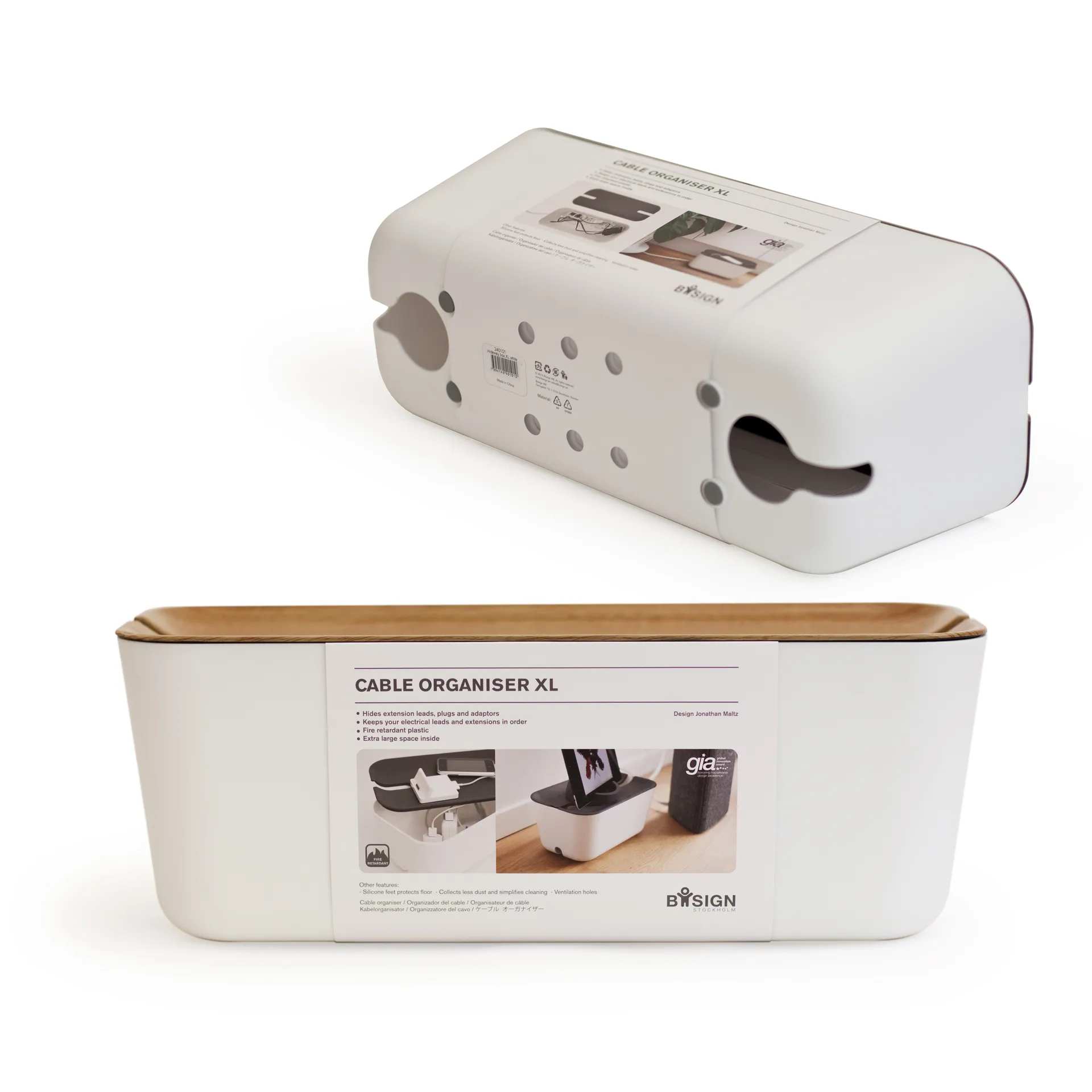 Caja para cables Cable Organiser XL, tapa impresión madera Bosign