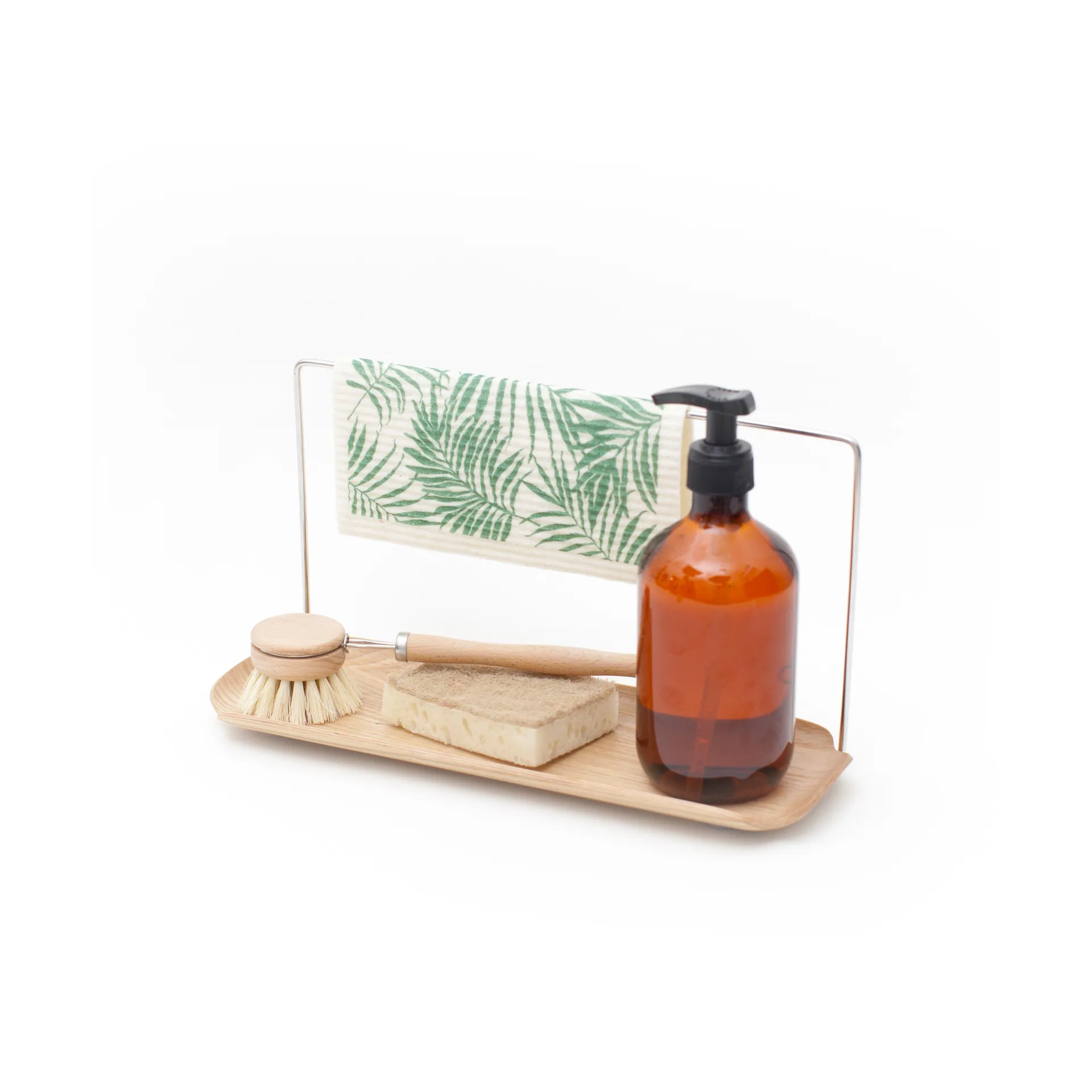 Estante para platos con soporte para paño LEAF, Álamo-acero inoxidable Bosign