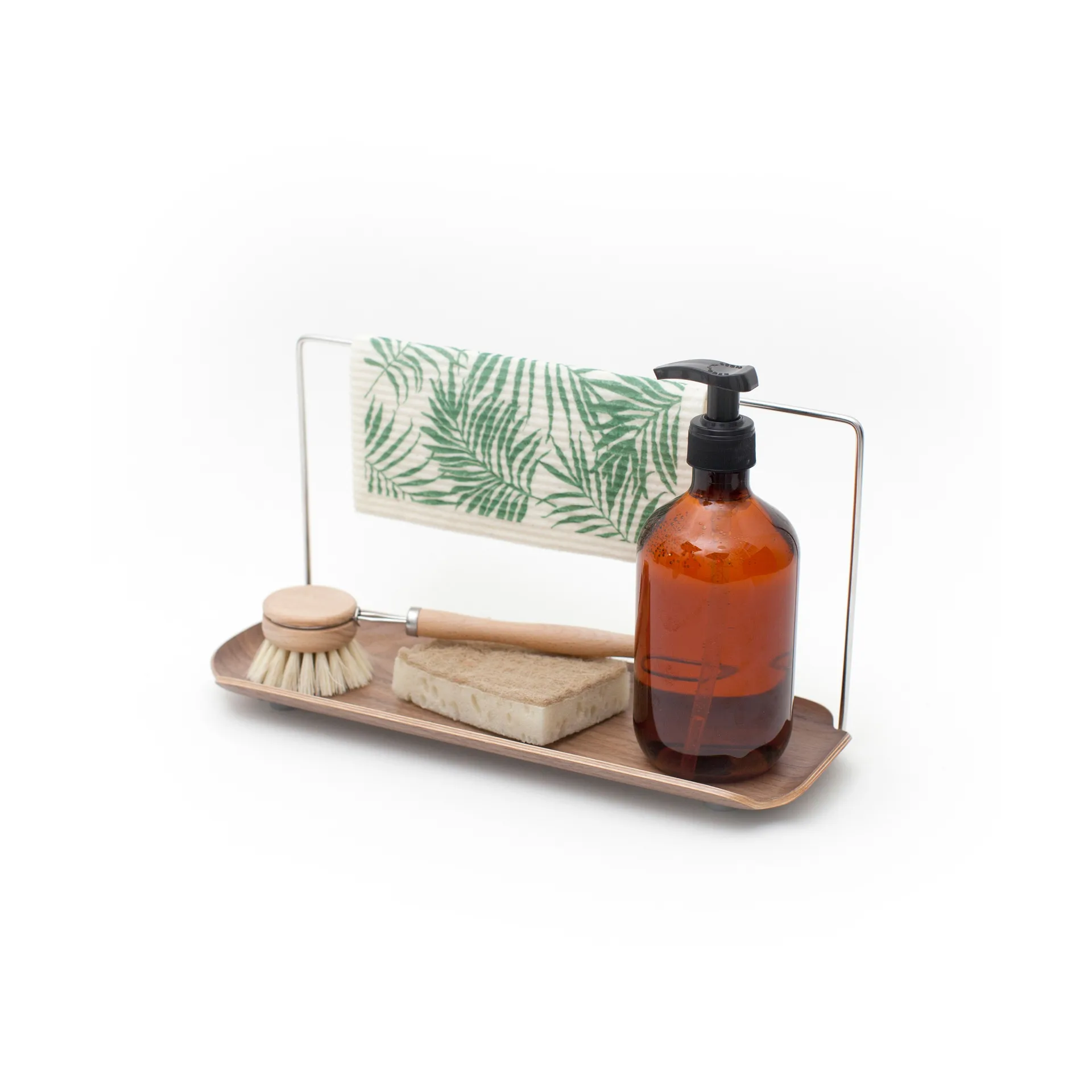 Estante para platos con soporte para paño LEAF, Nogal-acero inoxidable Bosign