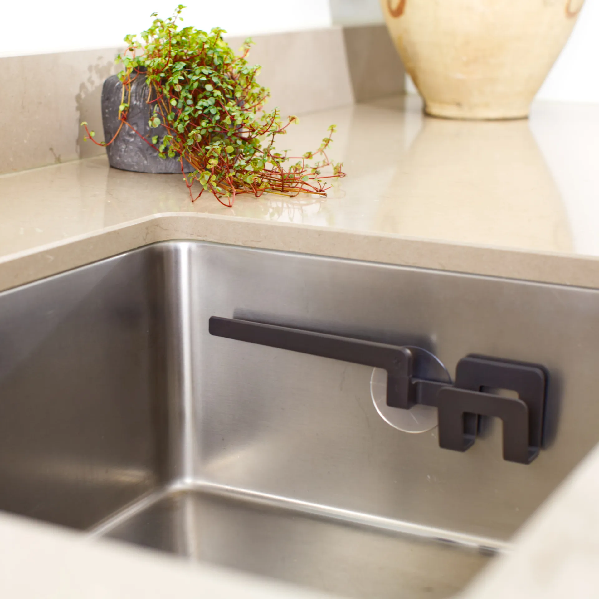 Soporte para paño de cocina y esponja con ventosa, Gris grafito Bosign