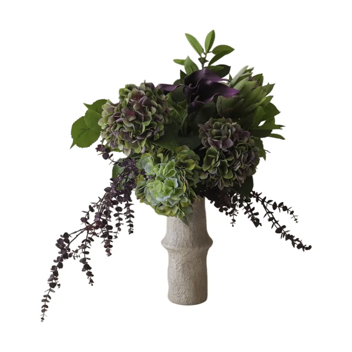 Ramo artificial Aubergine Bloom - Cala-hortensia-protea rey, 106 cm, 12 uds - Botané