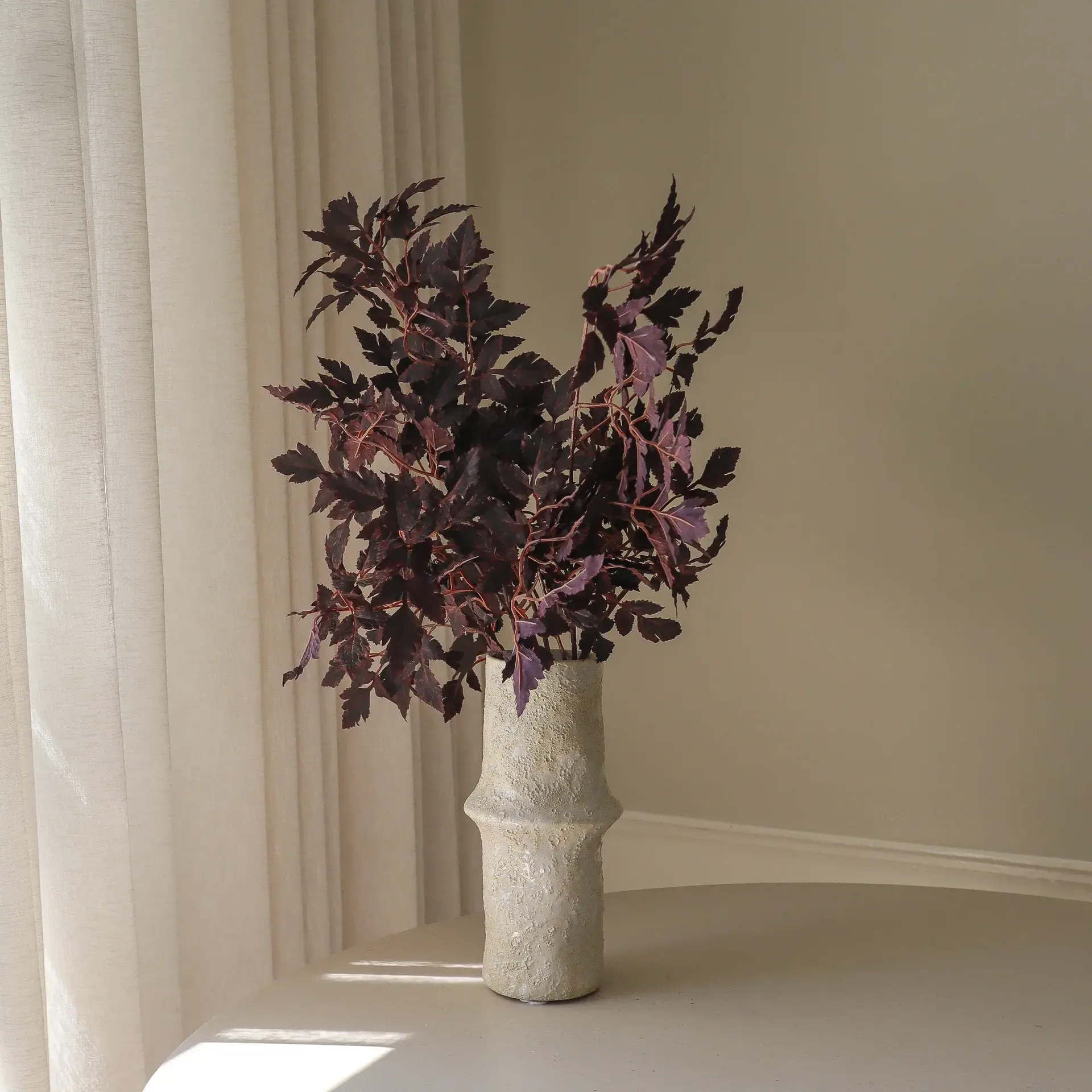 Ramo artificial Burgundy Plum Leaves, 85 cm, 4 uds Botané