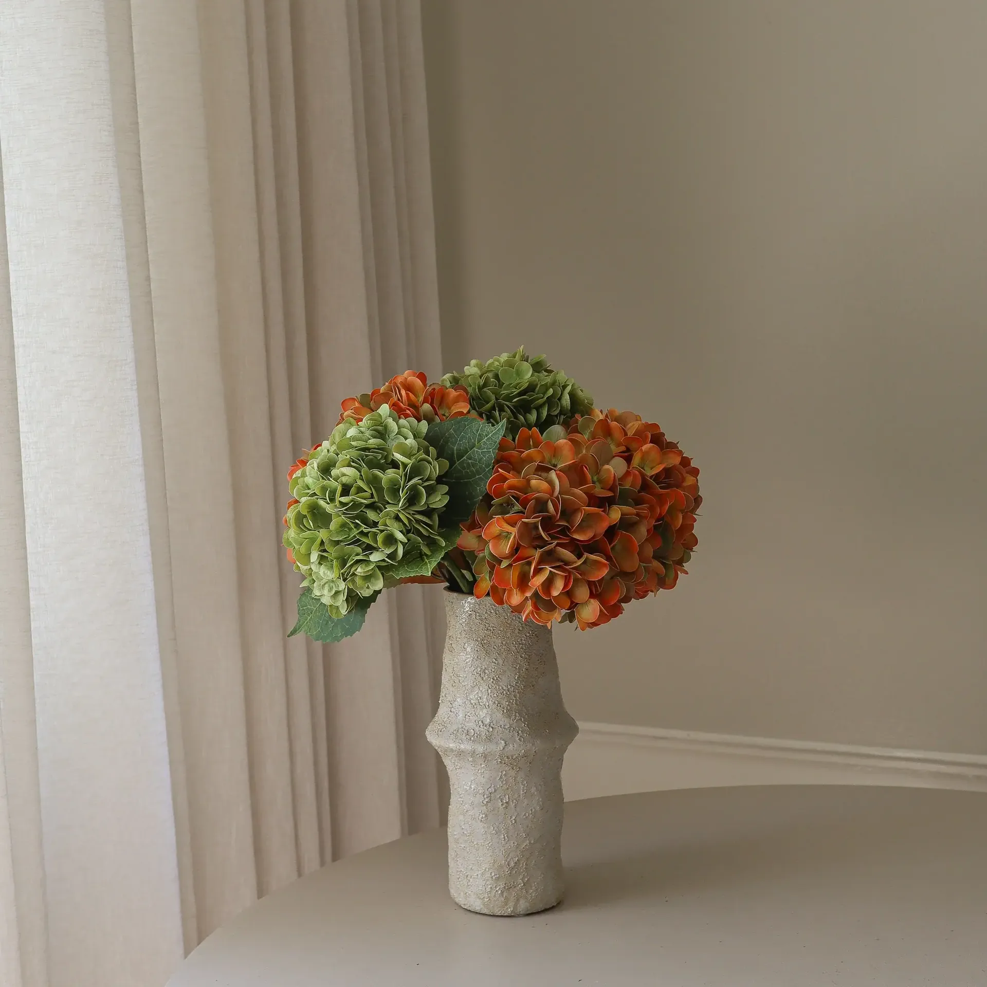 Ramo artificial de hortensias, Copper, 60 cm, 7 uds. Botané