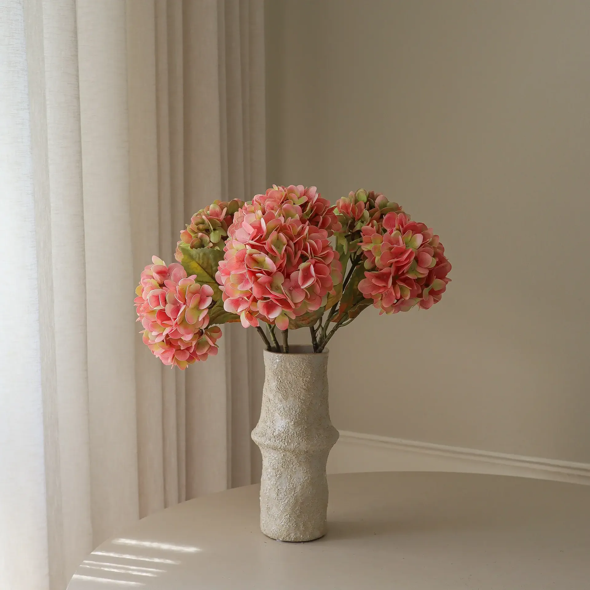 Ramo artificial de hortensias, Soft pink, 60 cm, 5 uds Botané