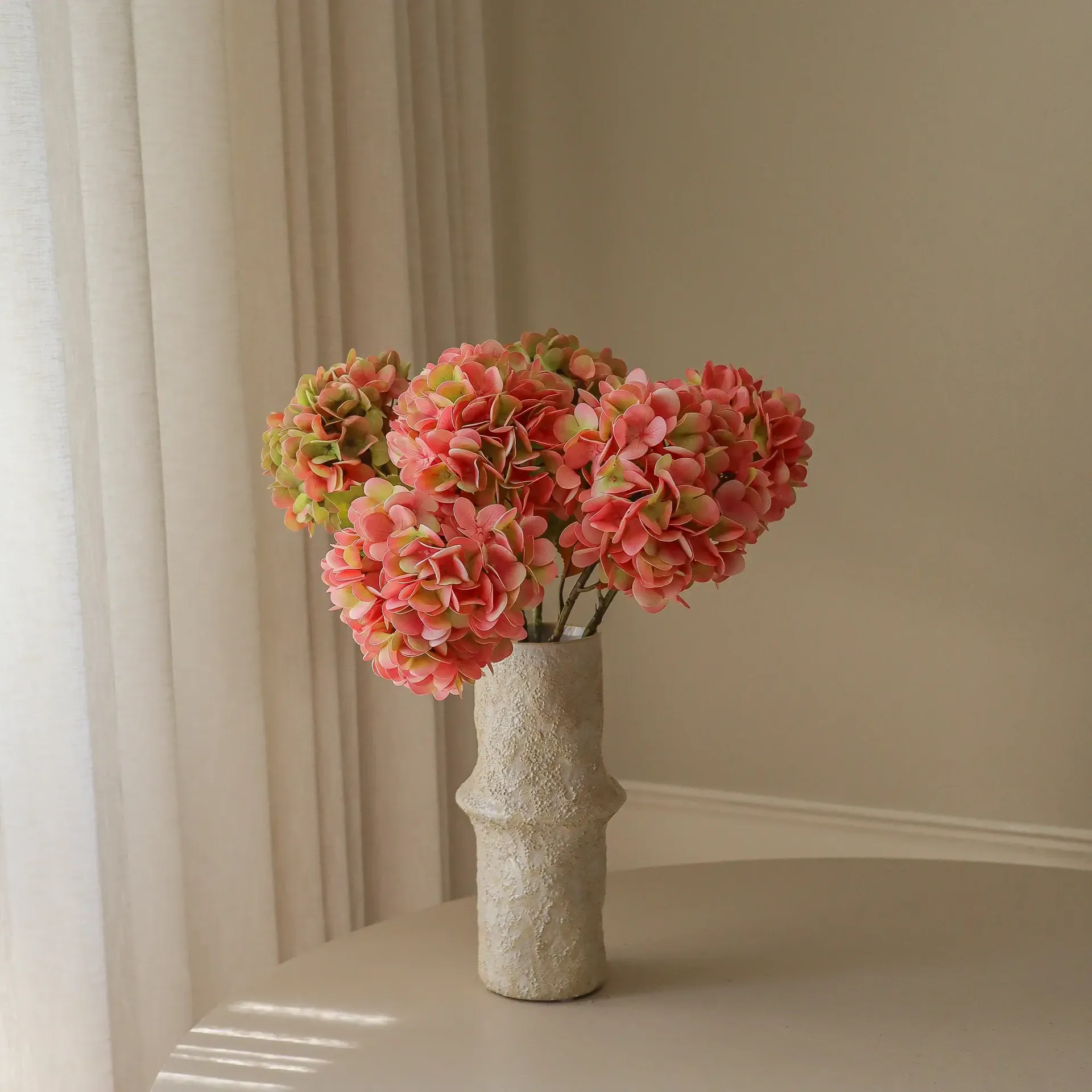 Ramo artificial de hortensias, Soft pink, 60 cm, 5 uds Botané