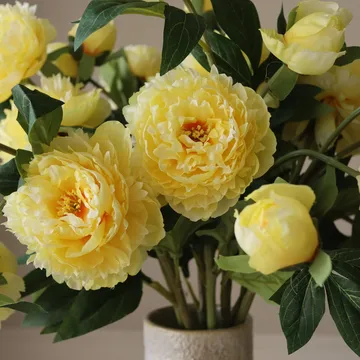 Ramo artificial de peonías - Large, amarillo, 7 ud. - Botané