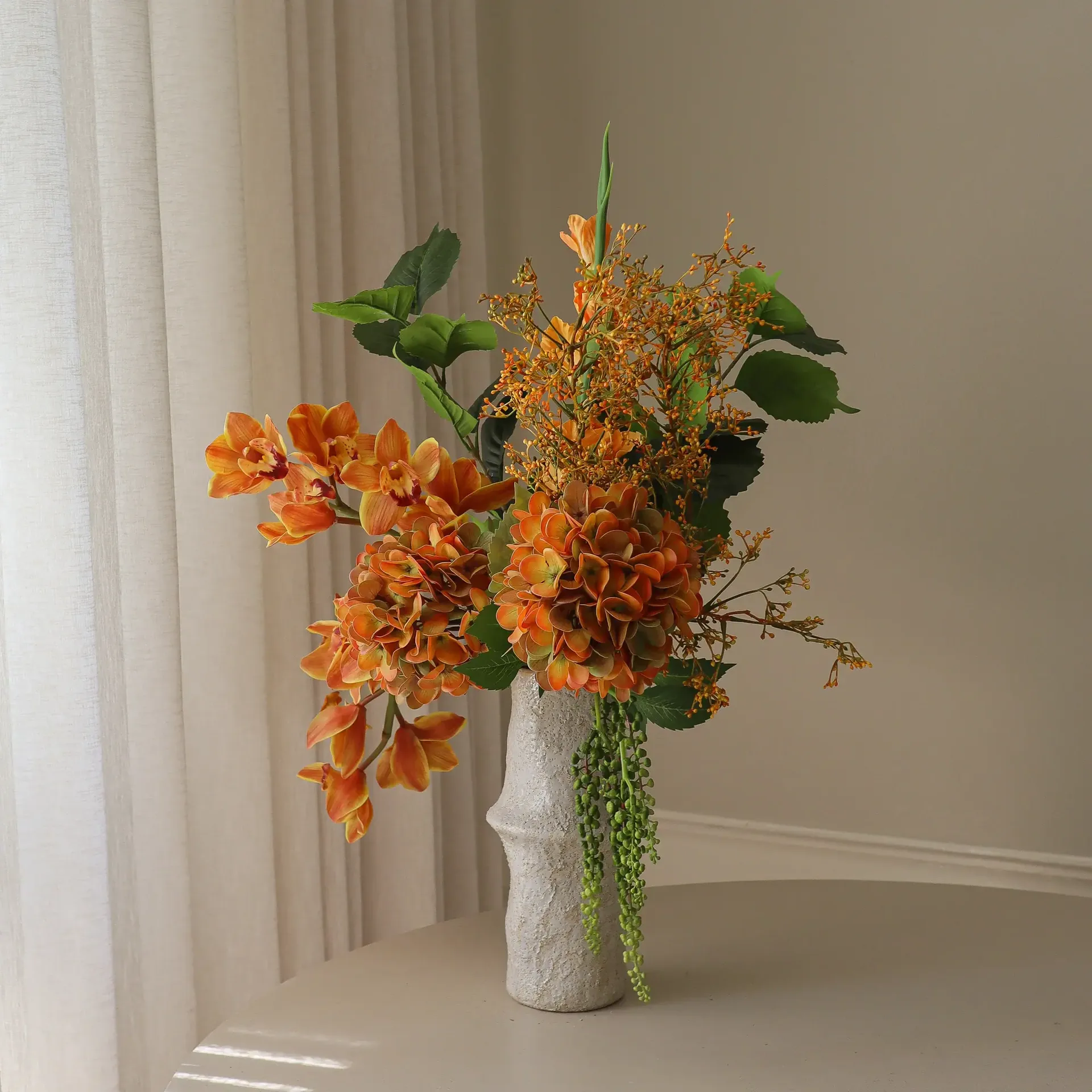 Ramo artificial The Orangery, Orquídea cymbidium-gladiolo-hortensia, 85 cm, 10 uds Botané