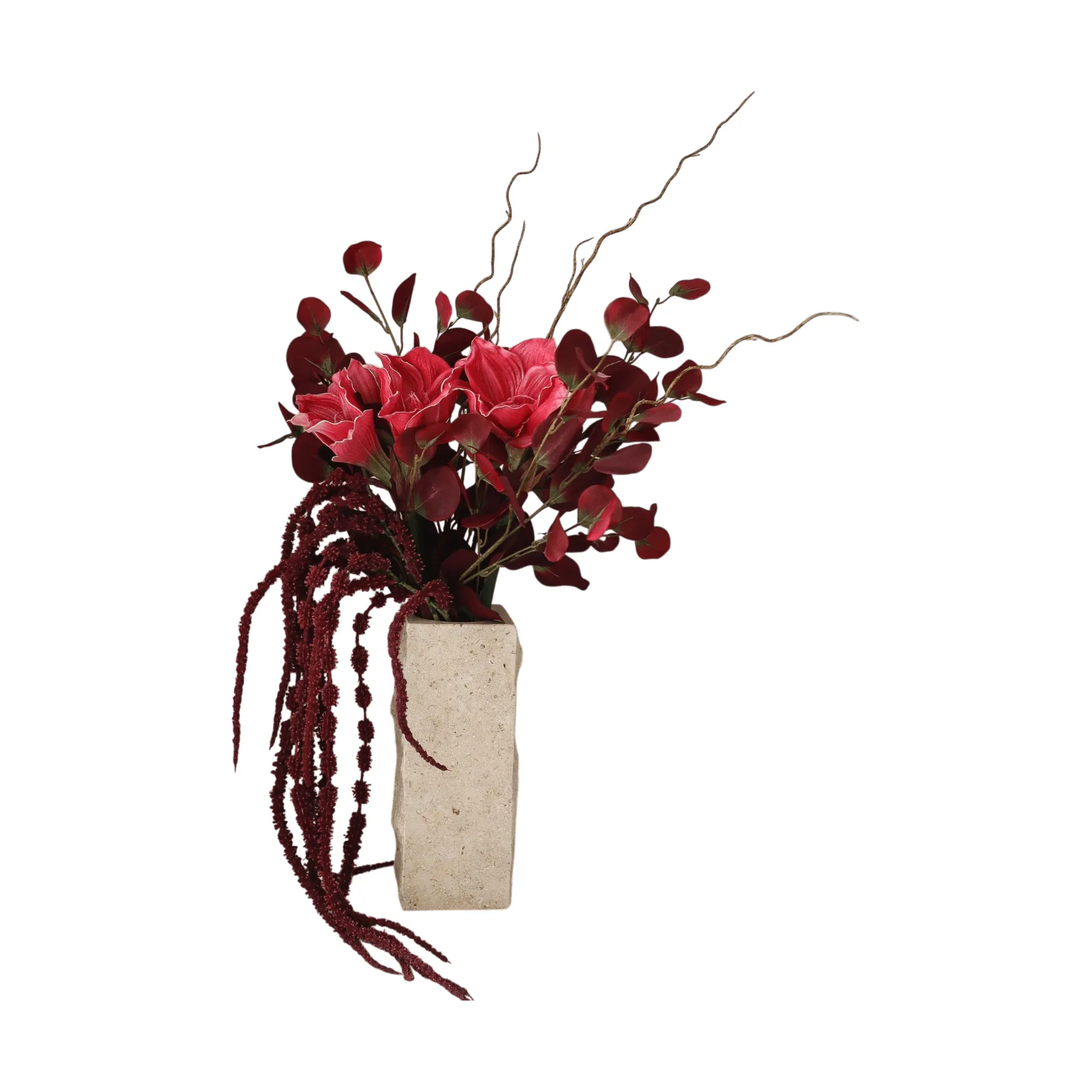 Ramo sintético Deep Bloom, Amarilis, eucalipto, amaranto, ramas, 120 cm Botané