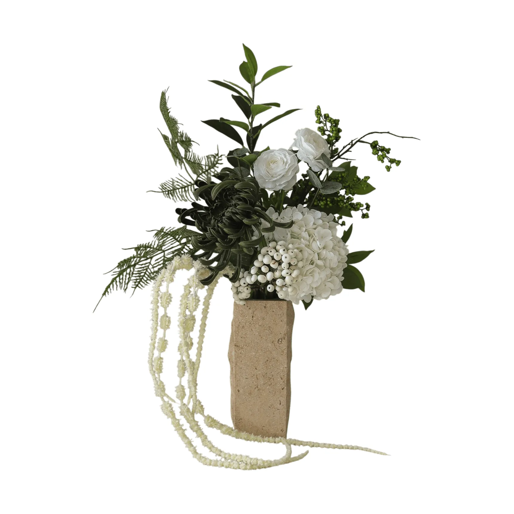 Ramo sintético Green Veil, Ranúnculo, hortensia, amaranto, 85 cm Botané